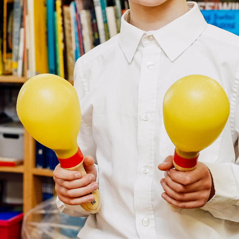 A-Star Wood Handled Plastic Maracas Pair Yellow