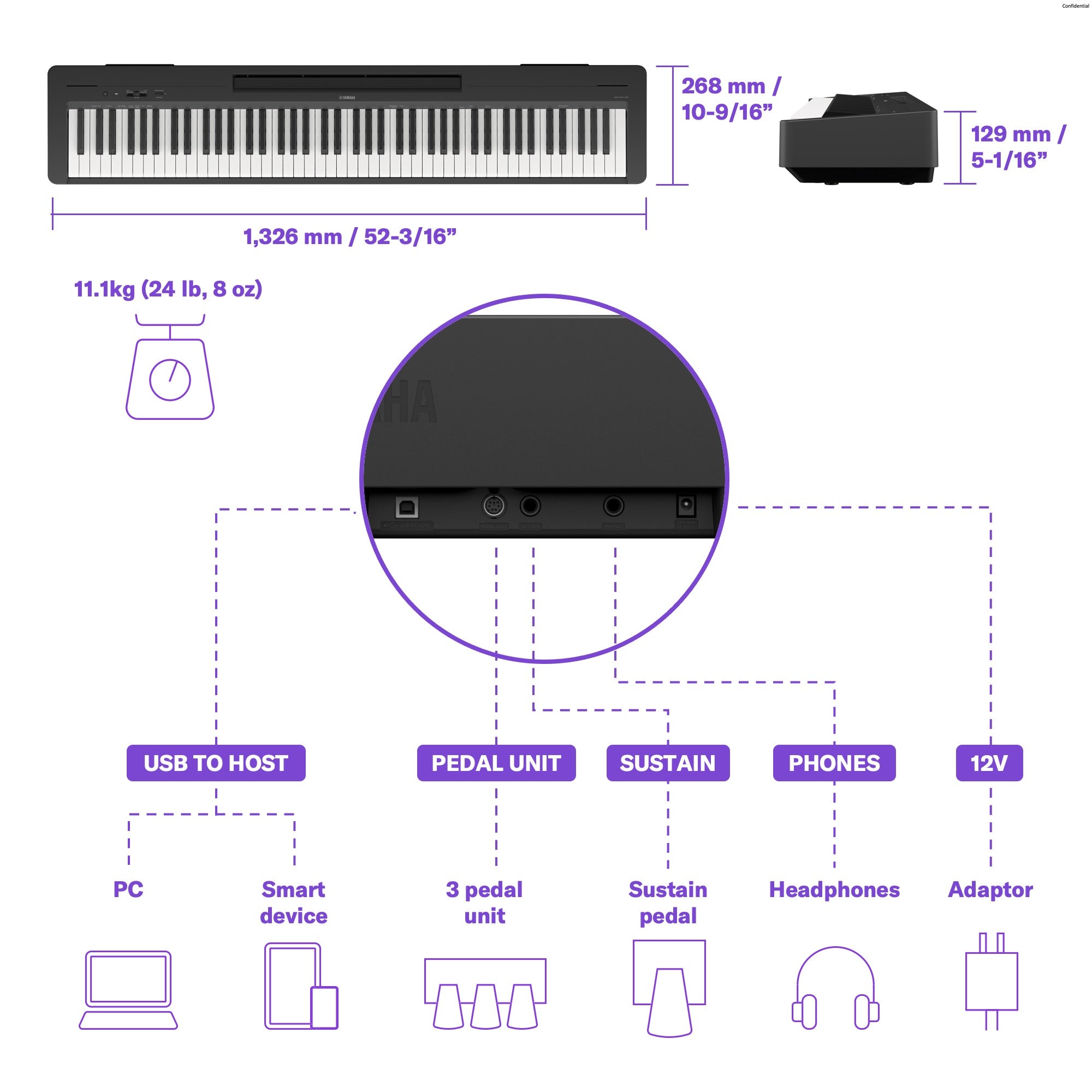 Yamaha P145BT P-Series Digital Piano with Bluetooth