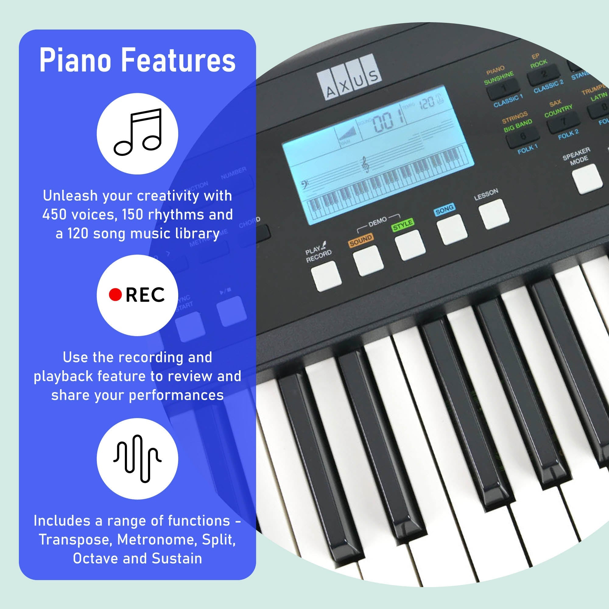 Axus AXP3 61 Note Slimline Portable Keyboard Package