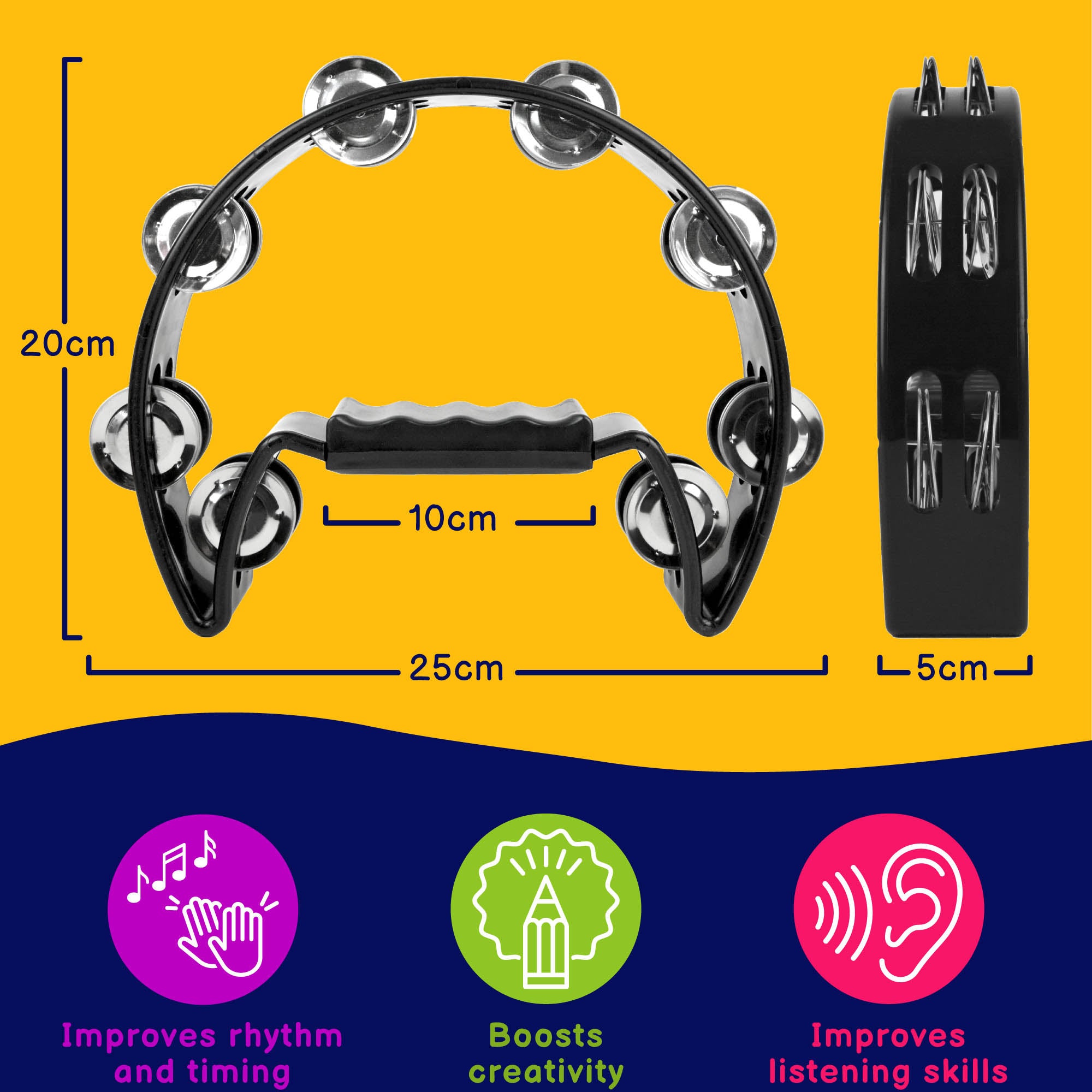 A-Star Half Moon Tambourine Black Tambourines, Tambours and Drums#Colour_Black