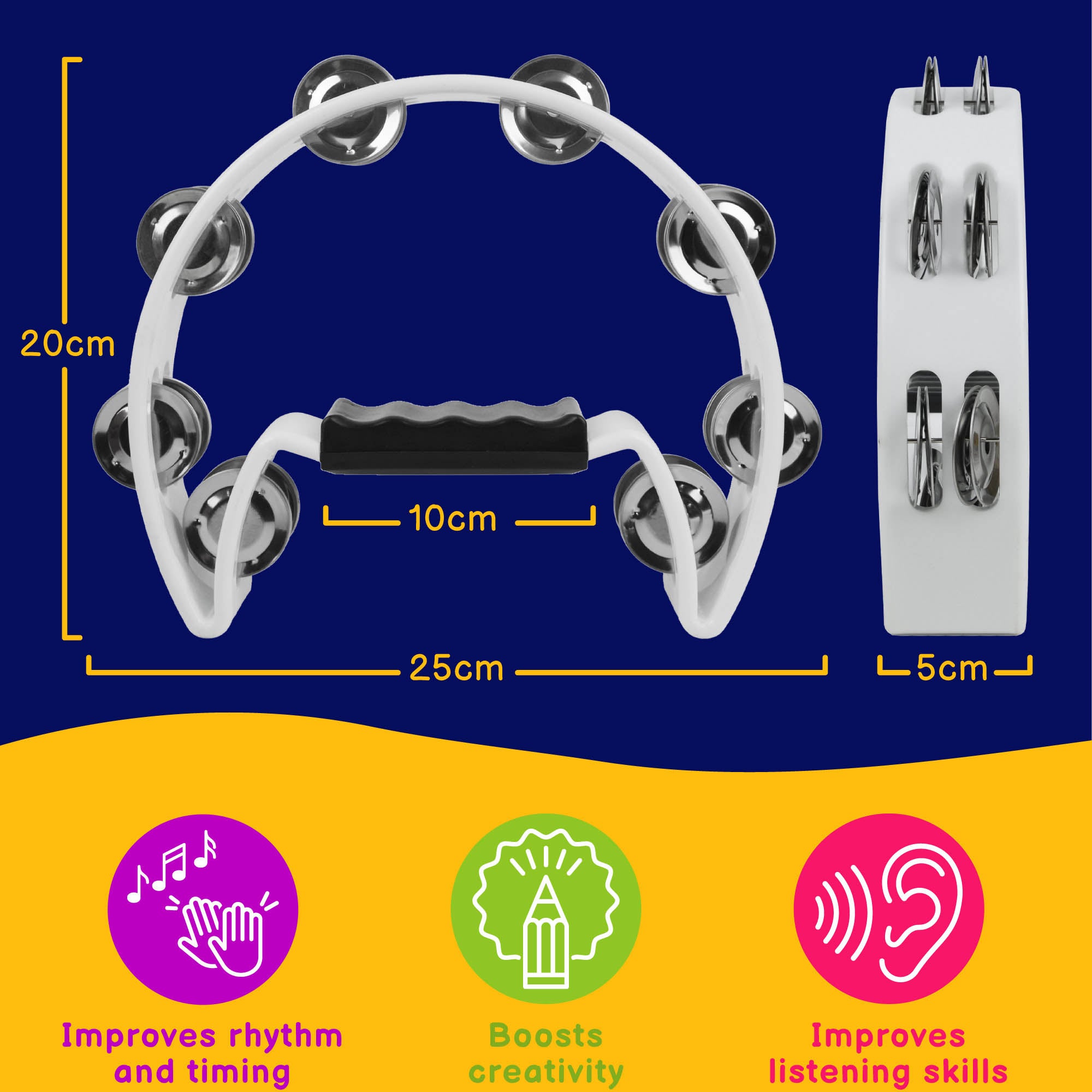 A-Star Half Moon Tambourine Tambourines, Tambours and Drums#Colour_White