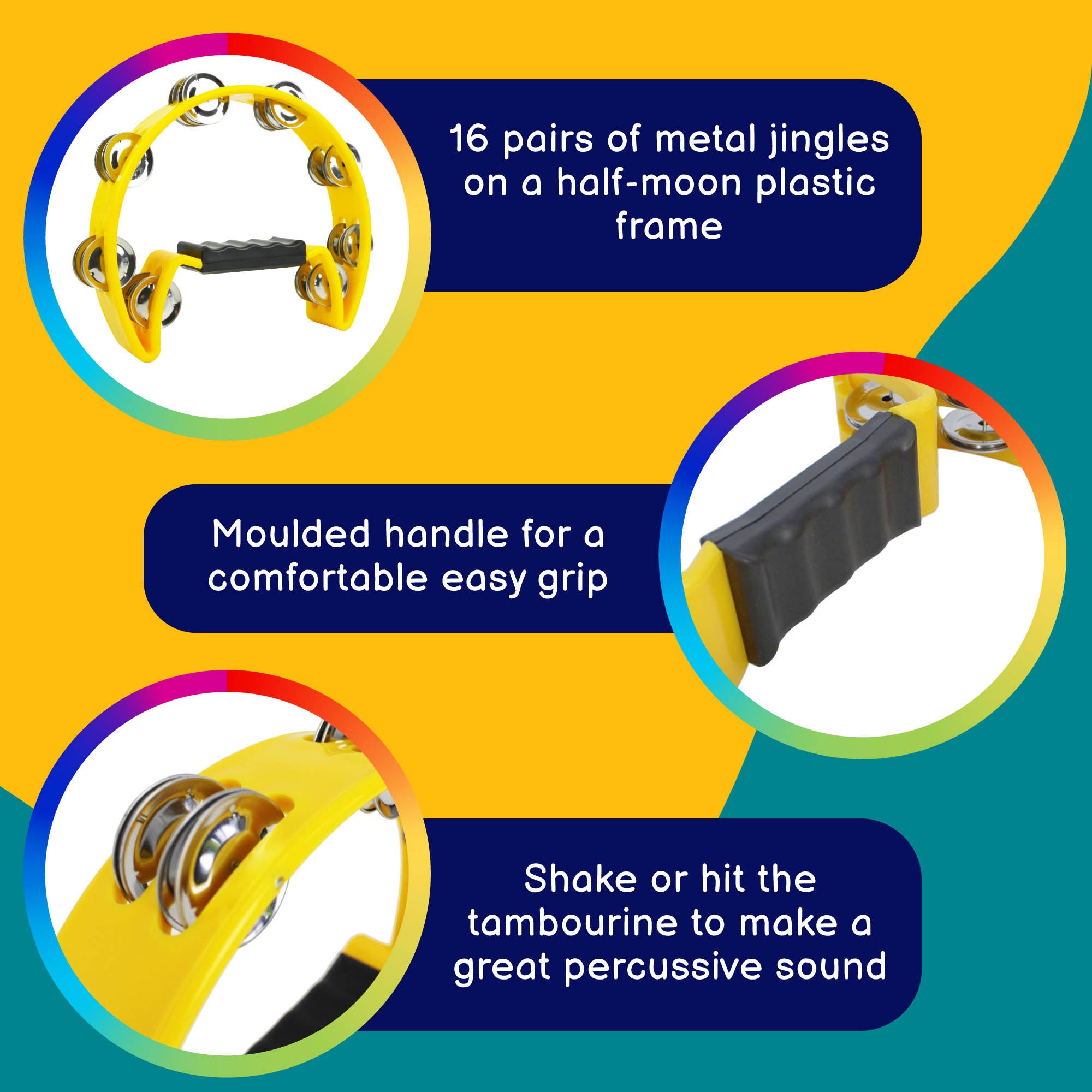 A-Star Half Moon Tambourine Tambourines, Tambours and Drums#Colour_Yellow