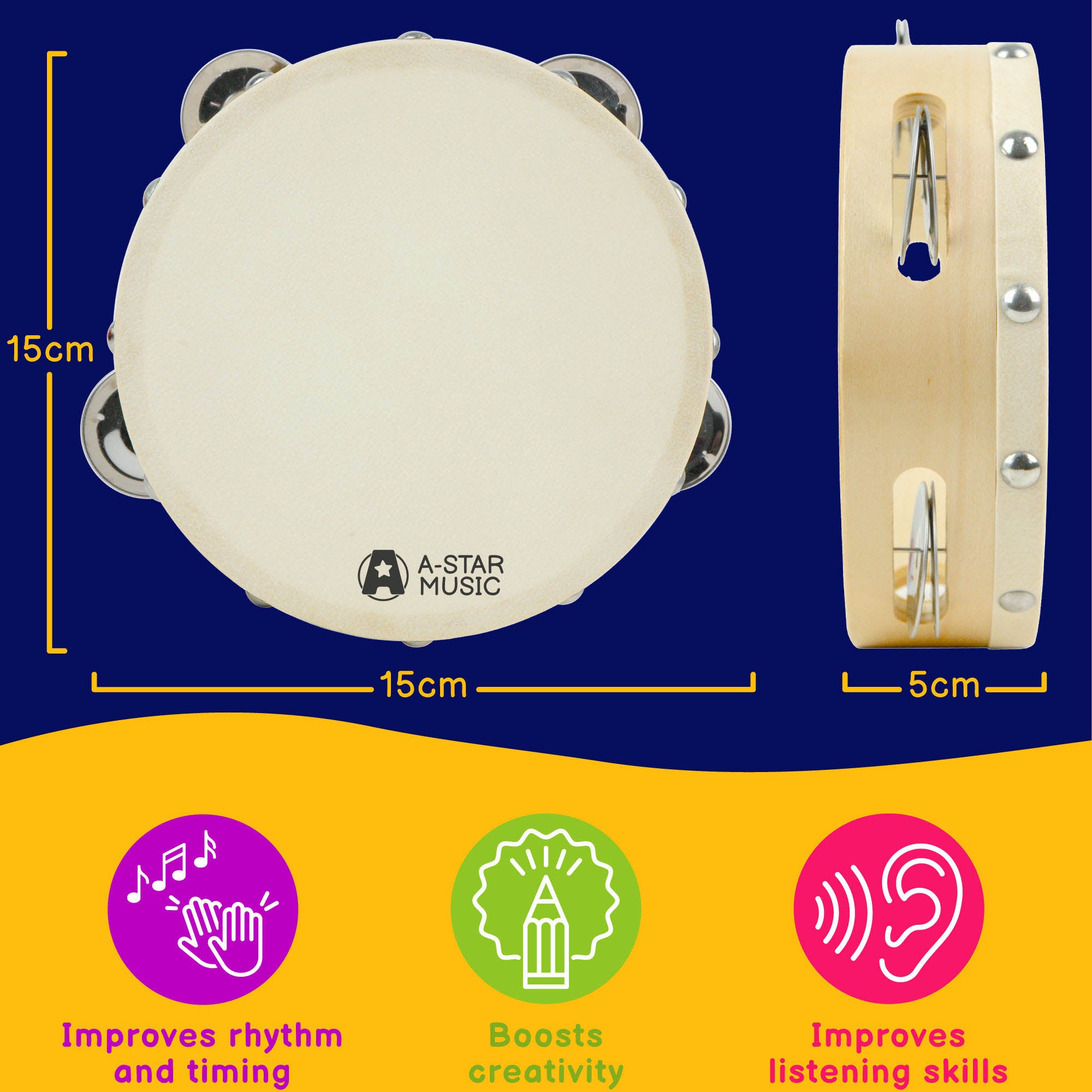 A-Star Tambourine - 6 Inch/15cm