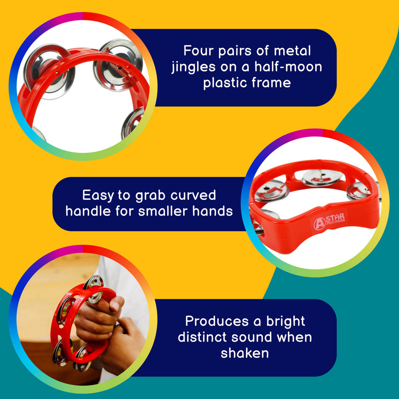 A-Star Mini Tambourine - Red (Pack of 6) Percussion Packs