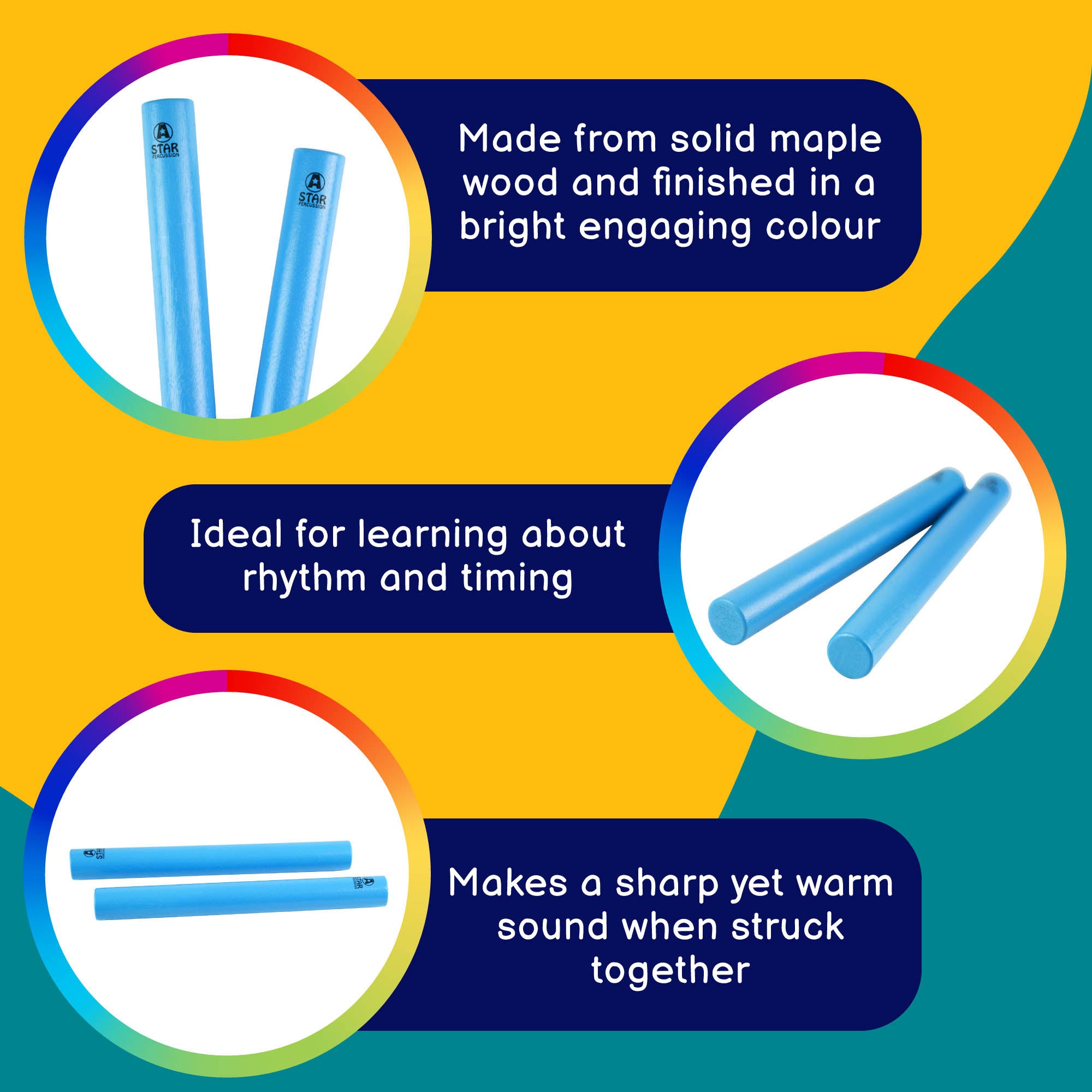 A-Star Coloured Claves - 10 Pairs Blue Claves, Castanets and Woodblocks#Colour_Blue