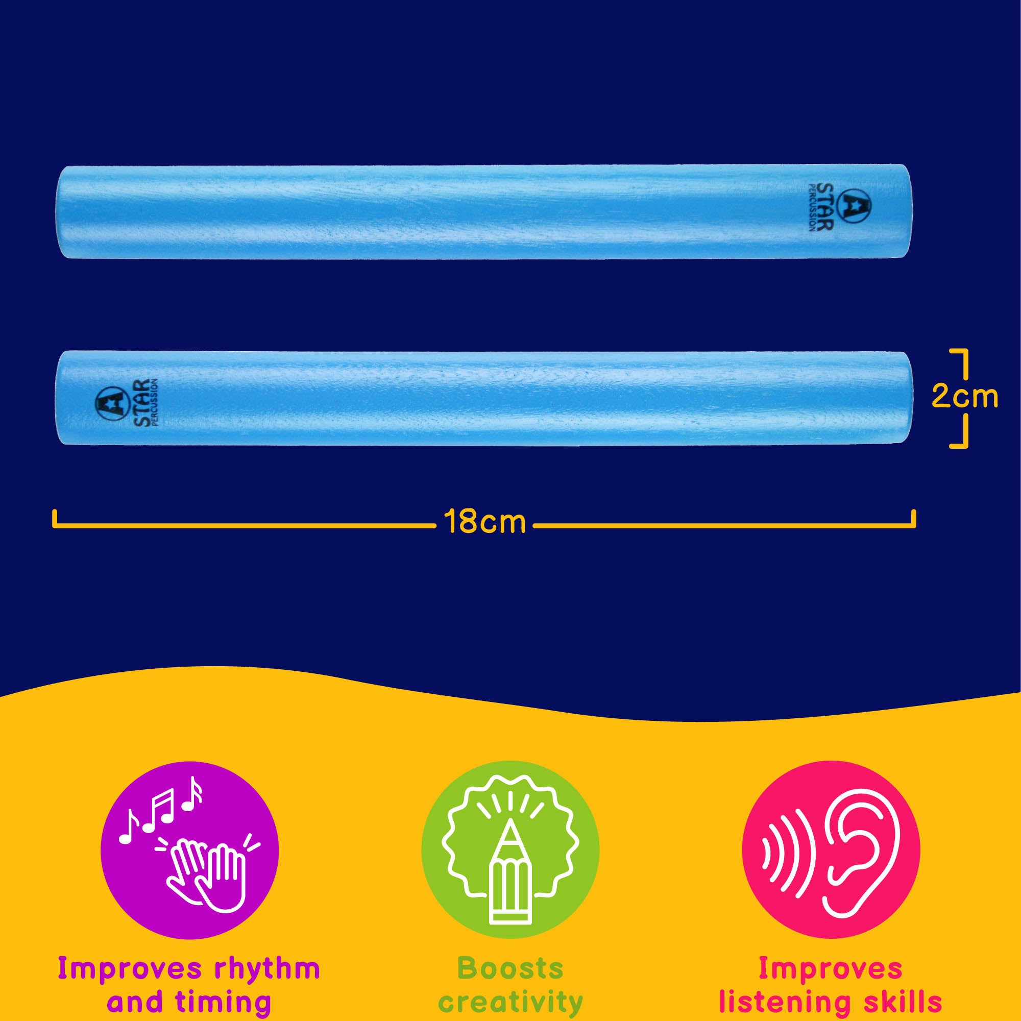 A-Star Coloured Claves - 10 Pairs Blue Claves, Castanets and Woodblocks#Colour_Blue