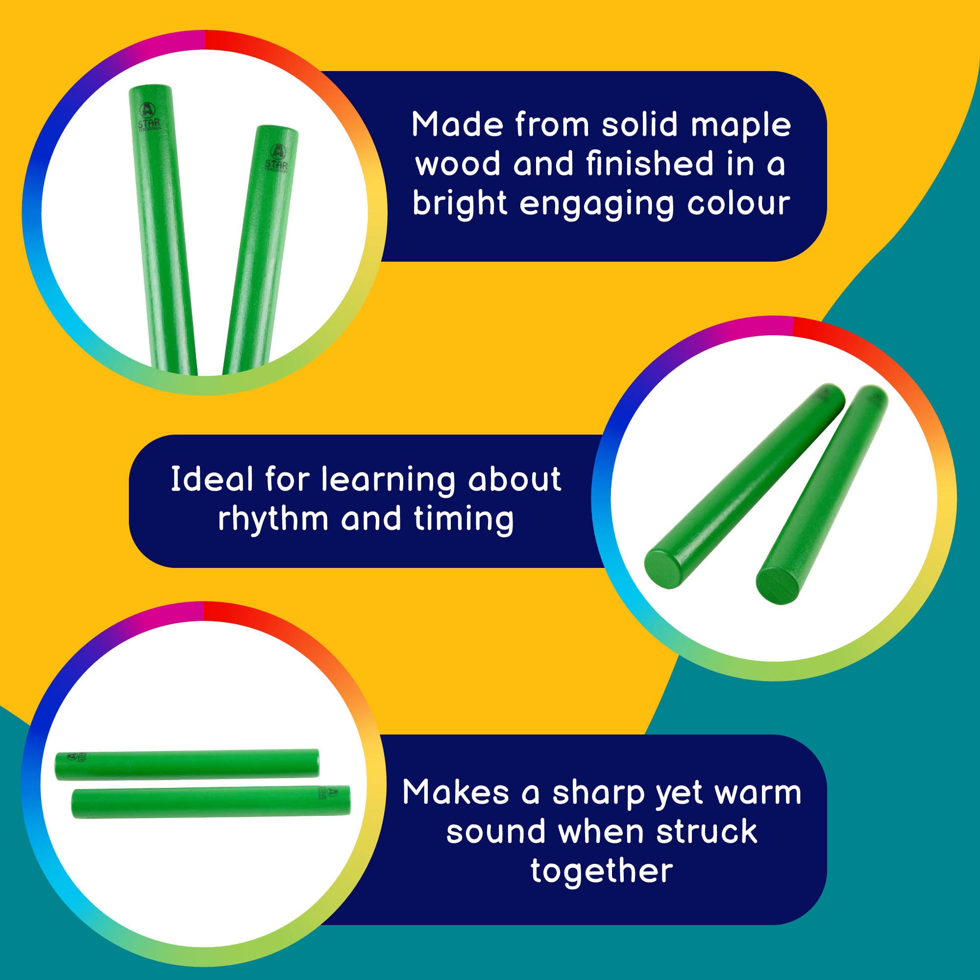 A-Star Coloured Claves - 10 Pairs Claves, Castanets and Woodblocks#Colour_Green