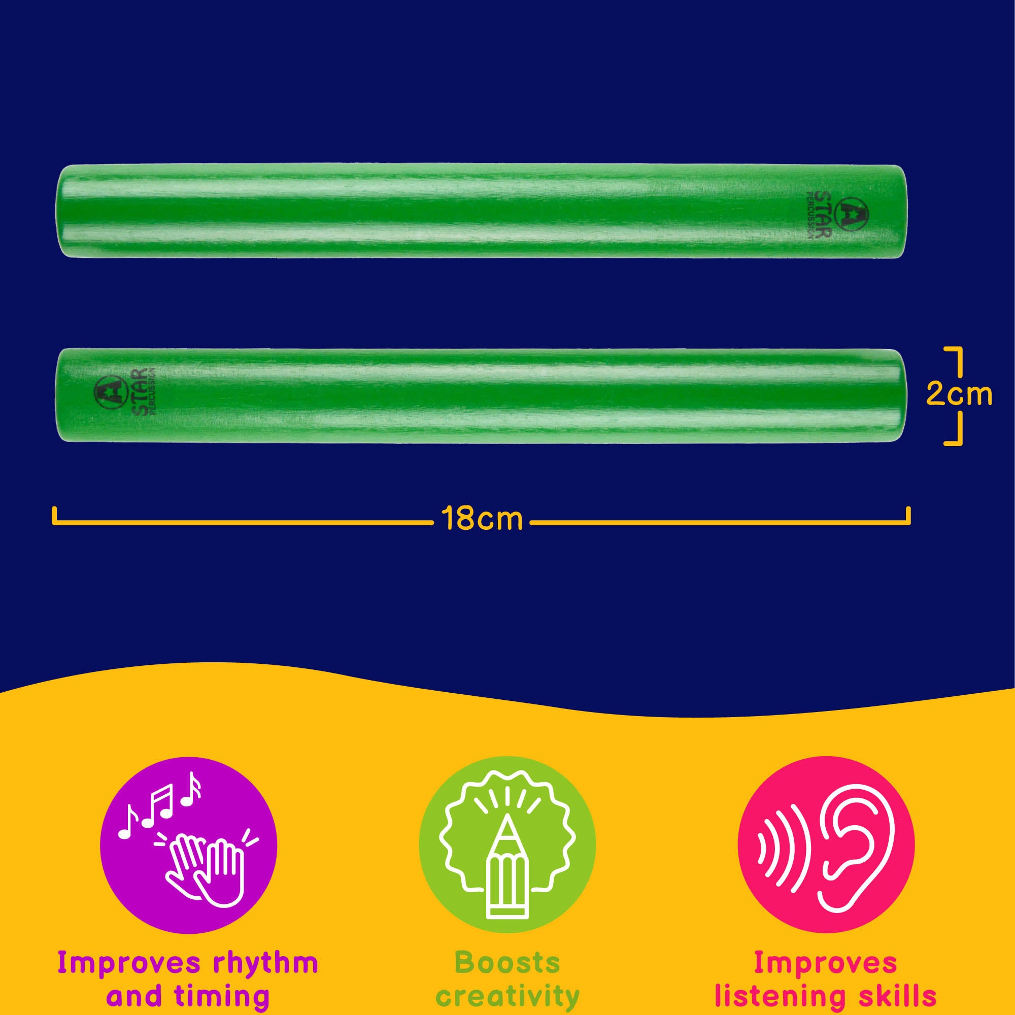 A-Star Coloured Claves - 10 Pairs Claves, Castanets and Woodblocks#Colour_Green