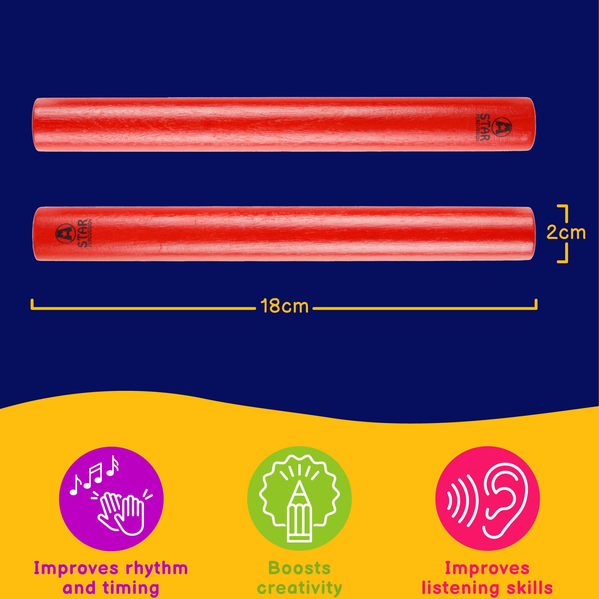 A-Star Coloured Claves - 10 Pairs Claves, Castanets and Woodblocks#Colour_Red