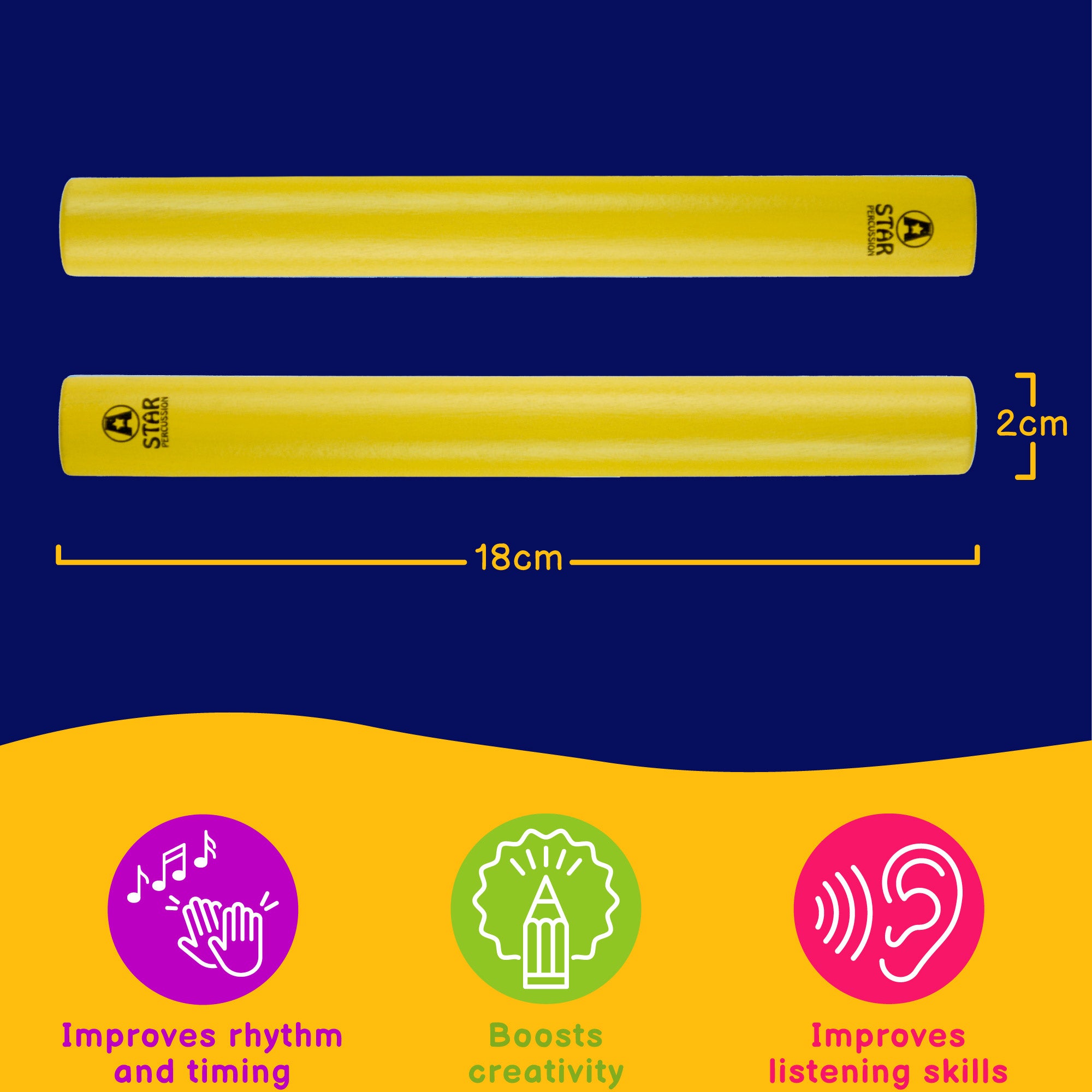 A-Star Coloured Claves - 10 Pairs Claves, Castanets and Woodblocks#Colour_Yellow