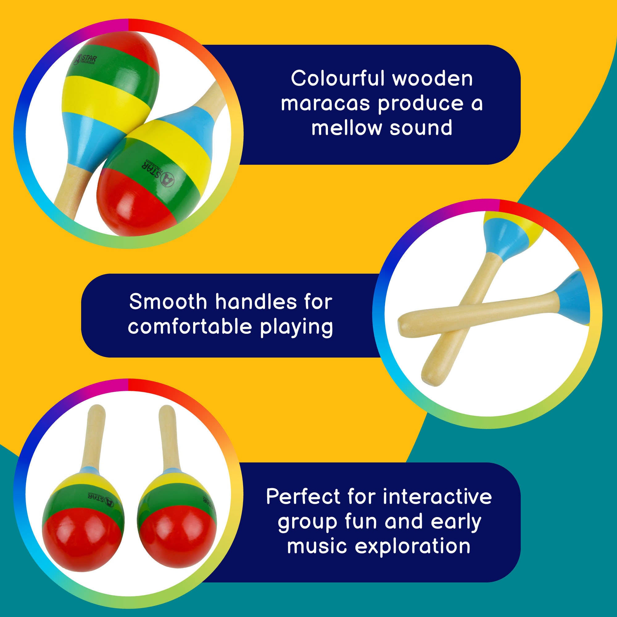 A-Star Multi Coloured Wooden Maracas