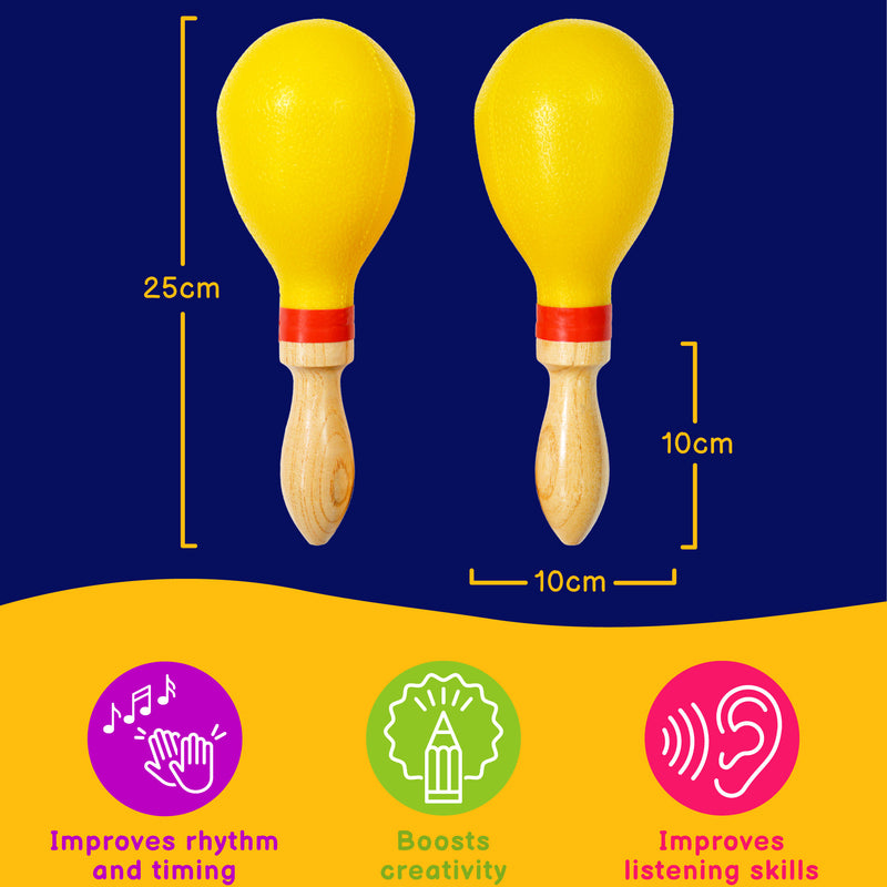 A-Star Wood Handled Plastic Maracas Pair Yellow