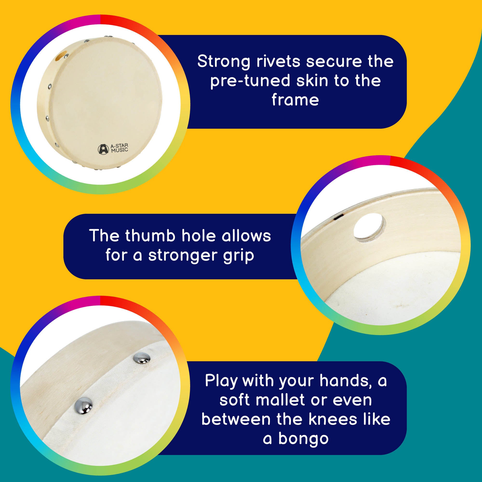 A-Star Pack of 10 Pre-Tuned Hand Drums - 8 Inch/20cm