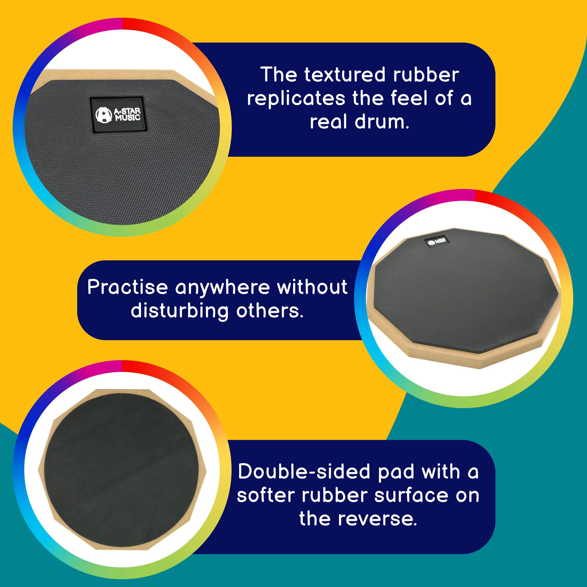 A-Star 12 Inch Drum Practice Pad and 5B Drum Sticks