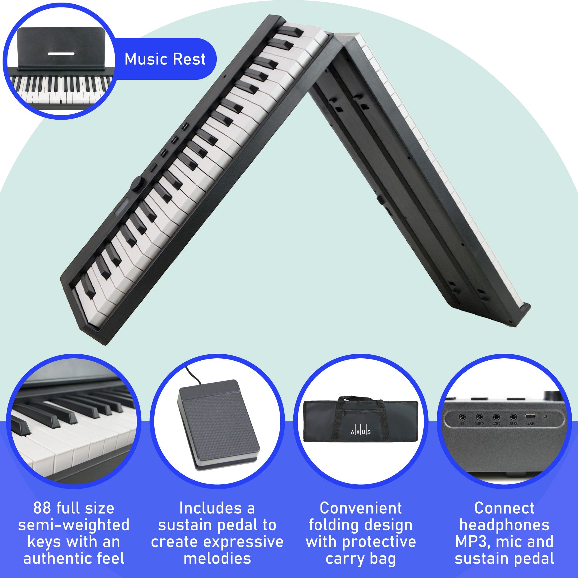 Axus AXF12 88 Note Folding Digital Piano