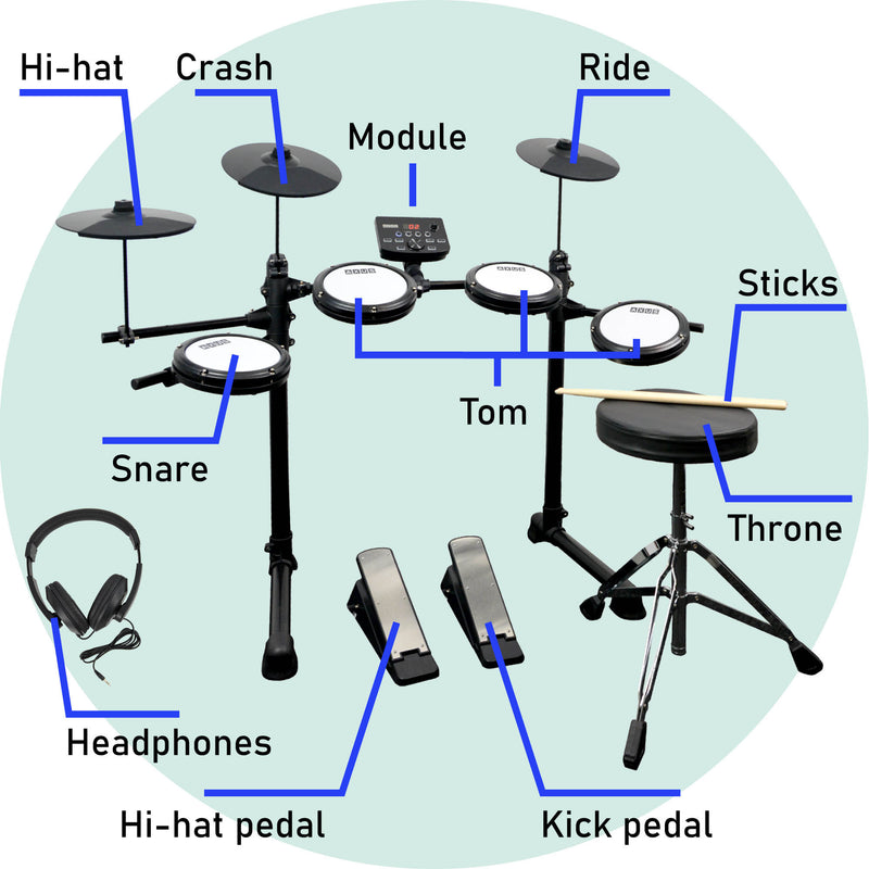 Axus AXK4 Electronic Drum Kit with Stool, Headphones and Sticks