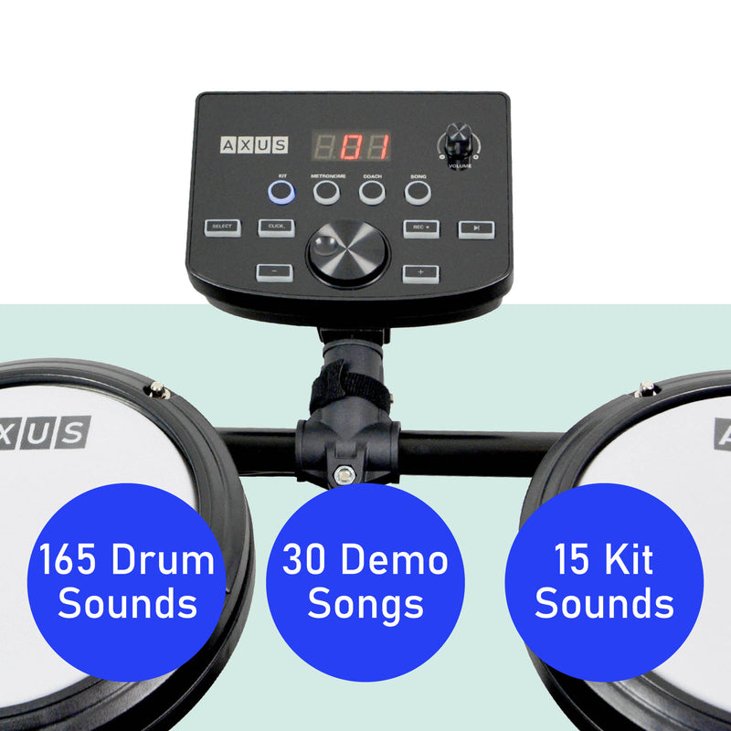 Axus AXK4 Electronic Drum Kit with Stool, Headphones and Sticks