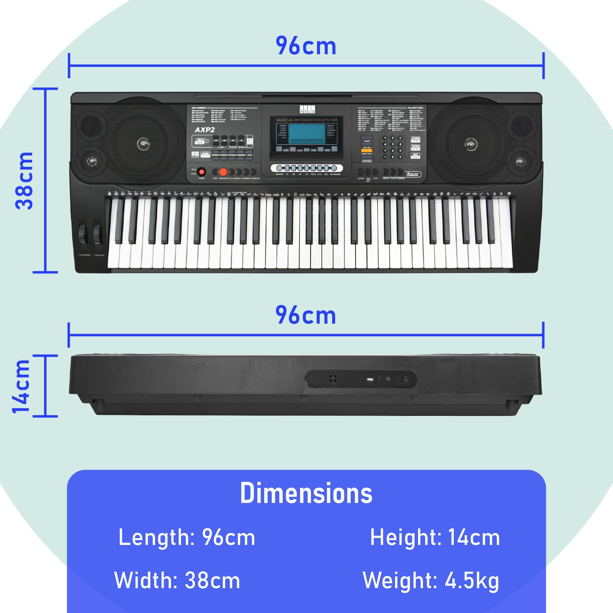 Axus AXP2 61 Note Touch Sensitive Electronic Keyboard Package