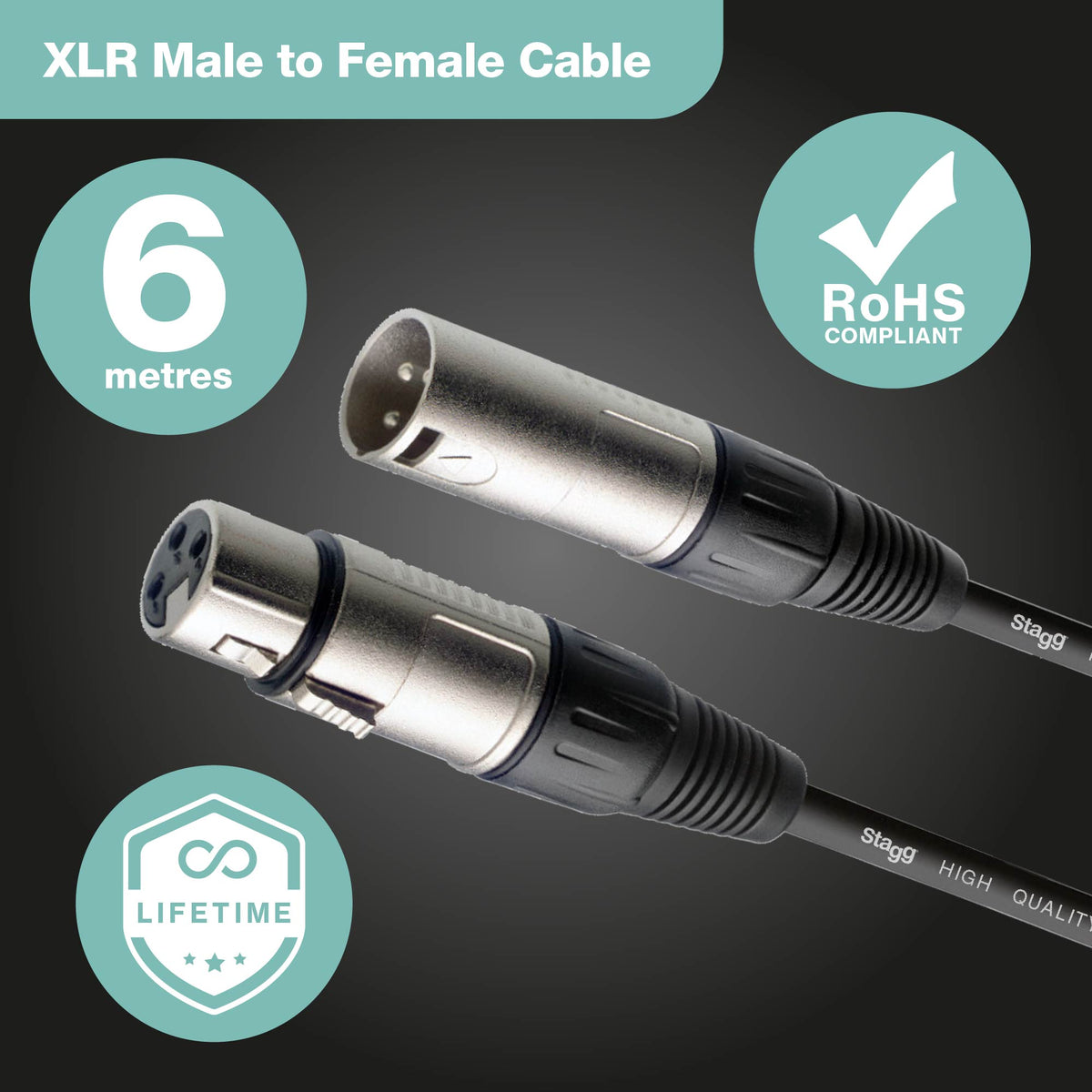 Stagg S series black XLR female to XLR male microphone cable#Size_6m