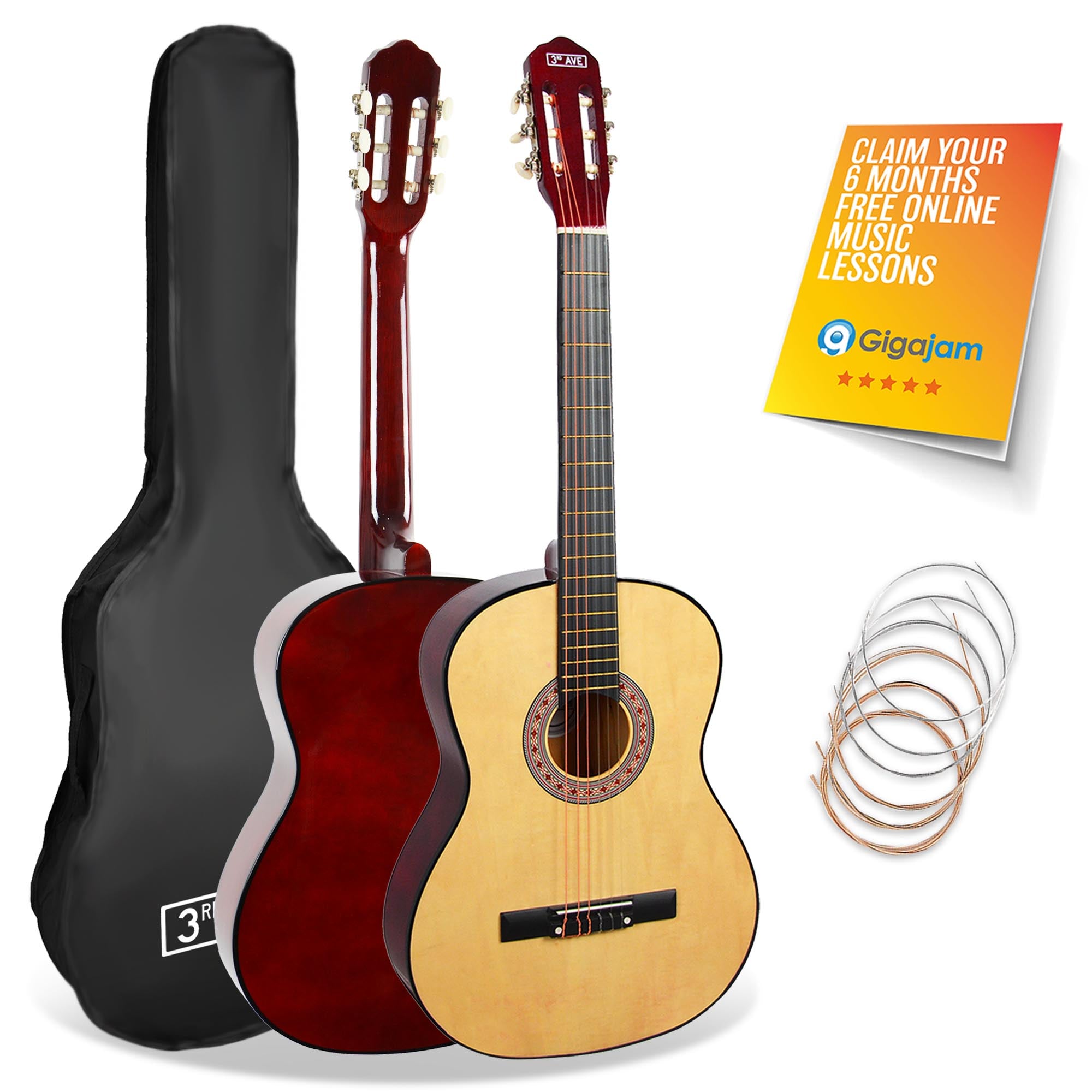 3rd Avenue Full Size Classical Guitar Pack Natural Classical Guitars#Colour_Natural