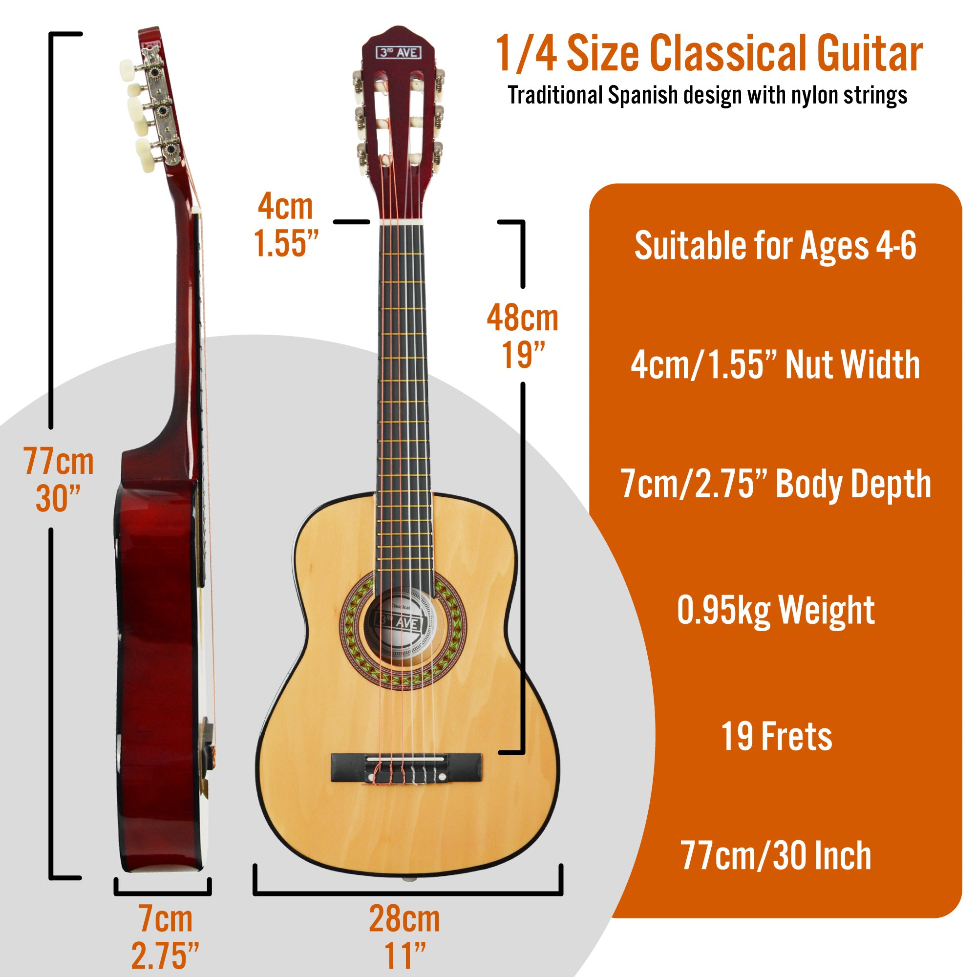 3rd Avenue 1/4 Size Classical Guitar Pack Natural Classical Guitars#Colour_Natural