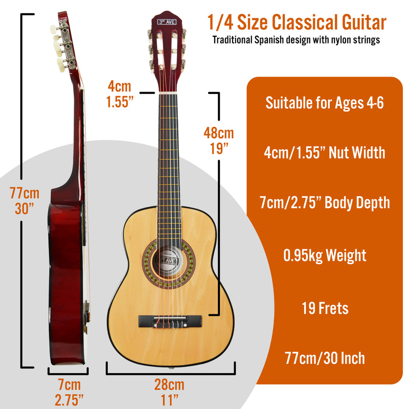 3rd Avenue 1/4 Size Classical Guitar Pack Natural Classical Guitars
