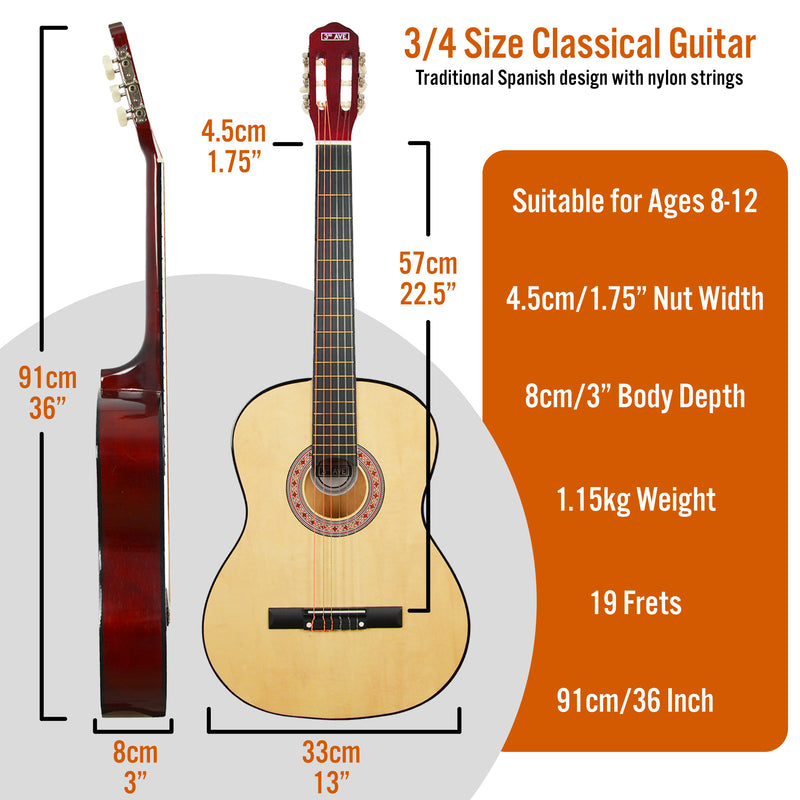 3rd Avenue 3/4 Size Classical Guitar Pack Natural Classical Guitars