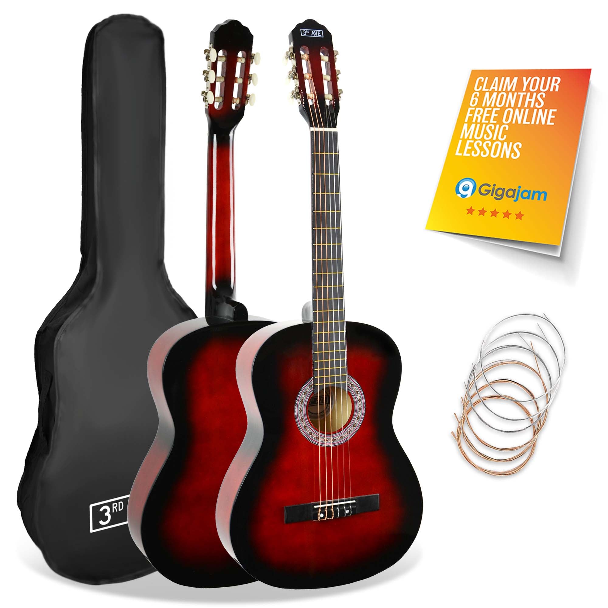 3rd Avenue 3/4 Size Classical Guitar Pack Redburst Classical Guitars#Colour_Redburst