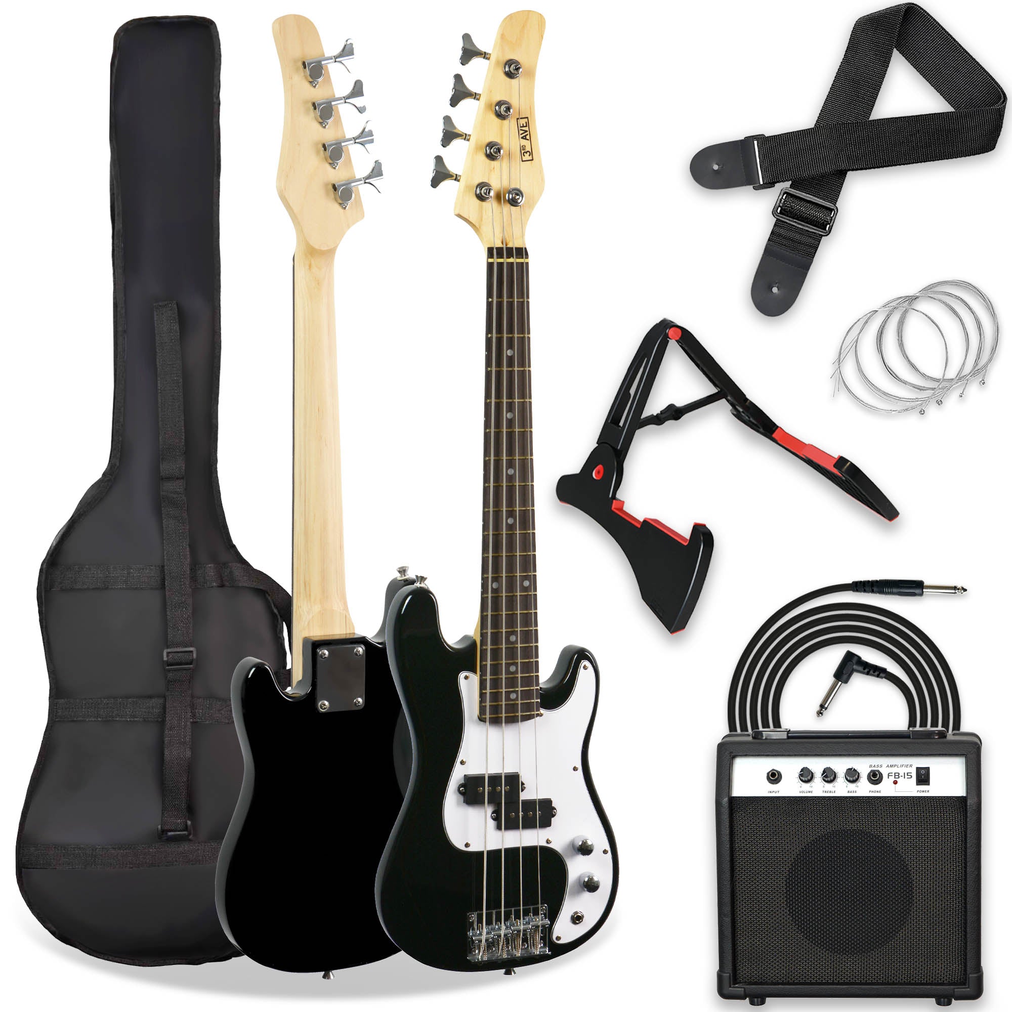 3rd Avenue 3/4 Bass Guitar Pack - Black - Rental