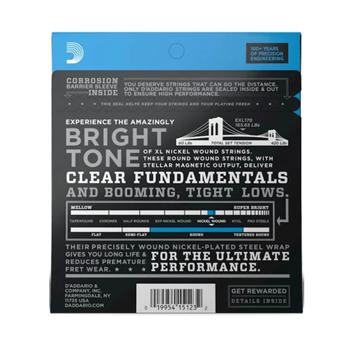 D'Addario 45-100 Regular Light XL Bass Guitar String Set
