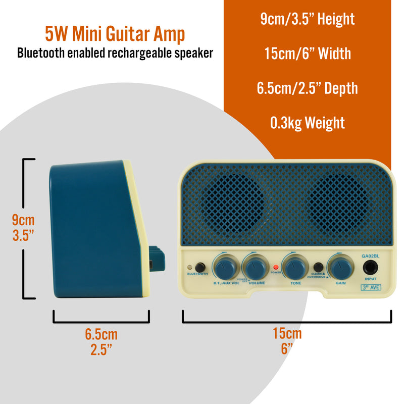3rd Avenue 5W Mini Guitar Amplifier and Bluetooth Speaker - Space Blue and Cream