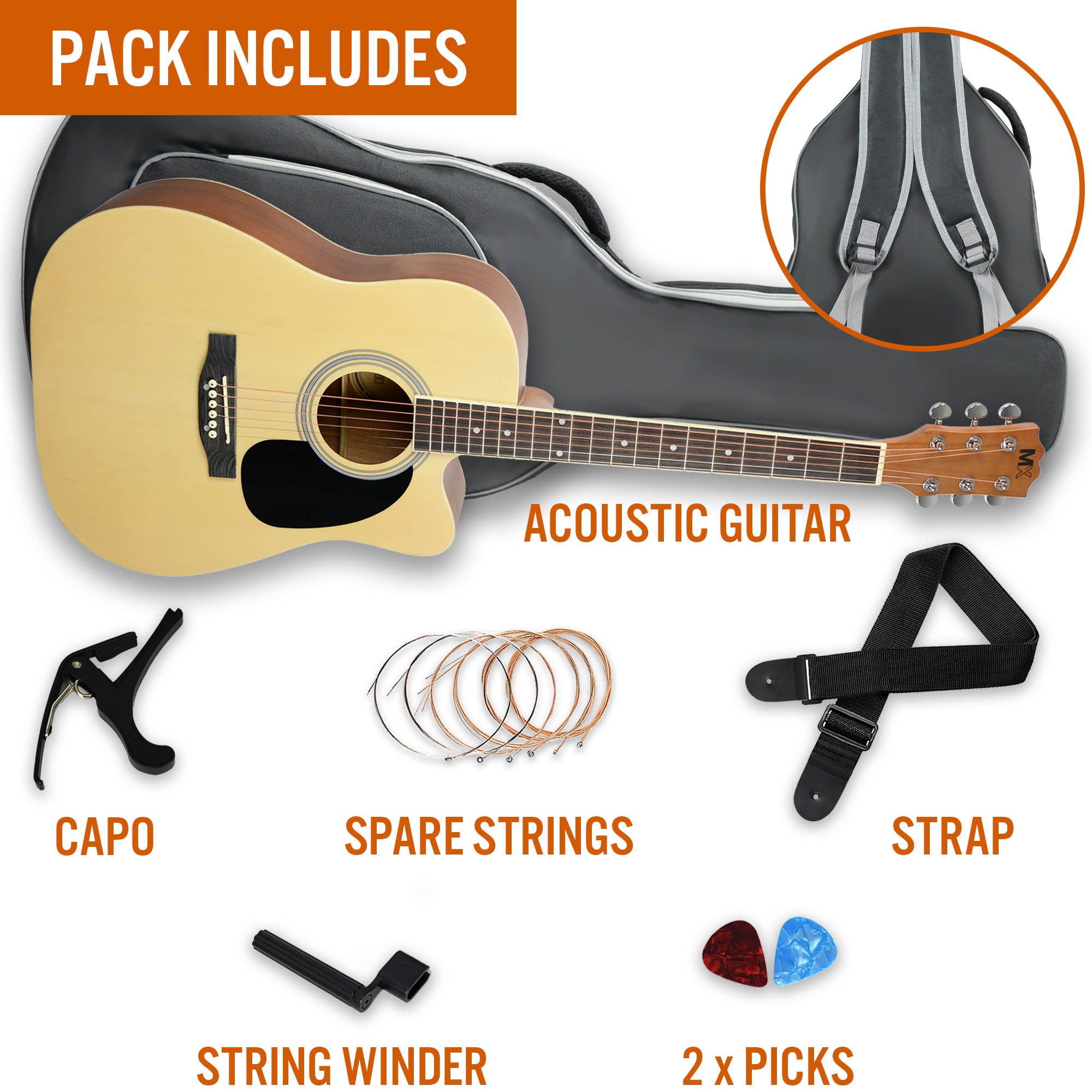 MX by 3rd Avenue Cutaway Acoustic Guitar Pack - Rental