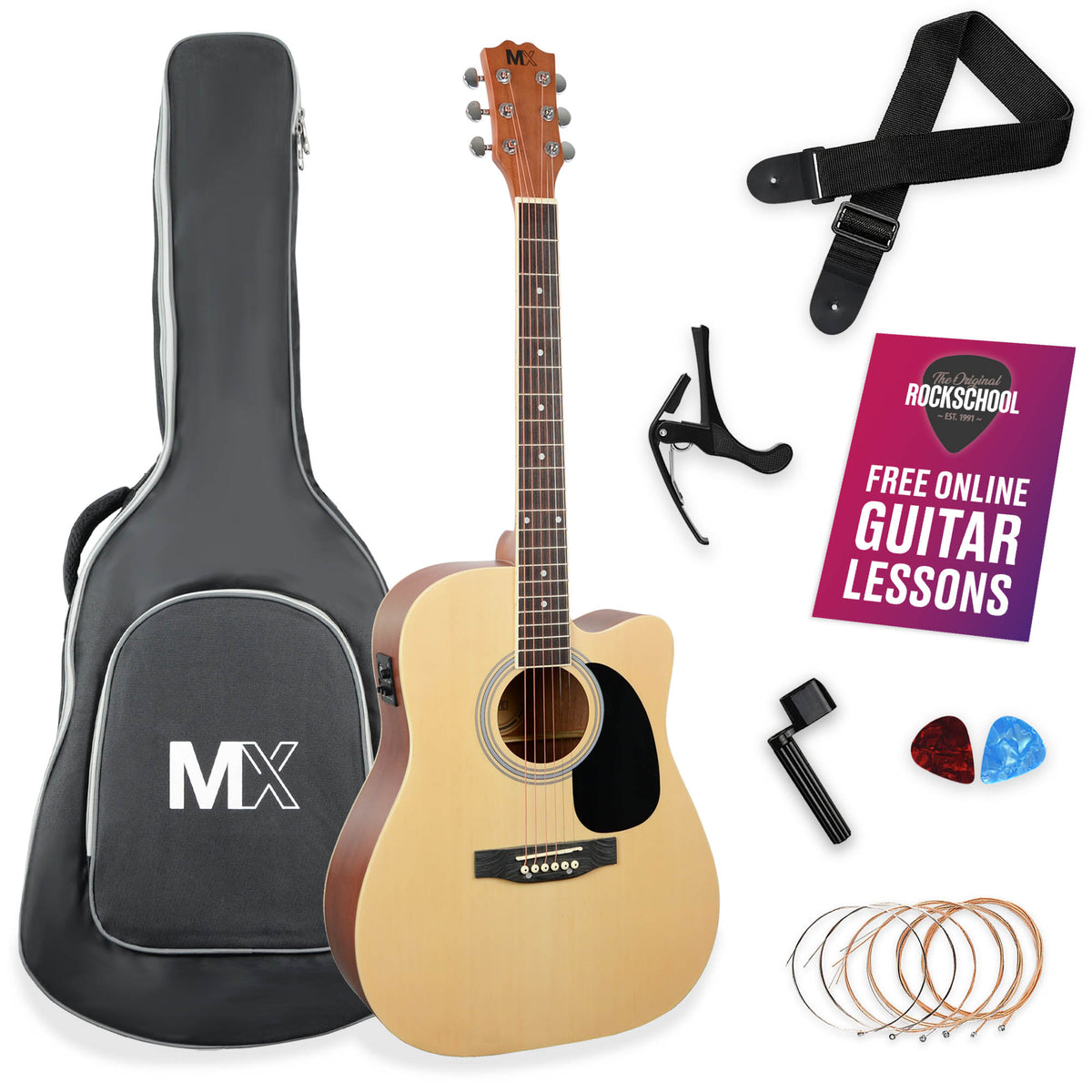 MX Cutaway Electro Acoustic Guitar Pack#Colour_Natural