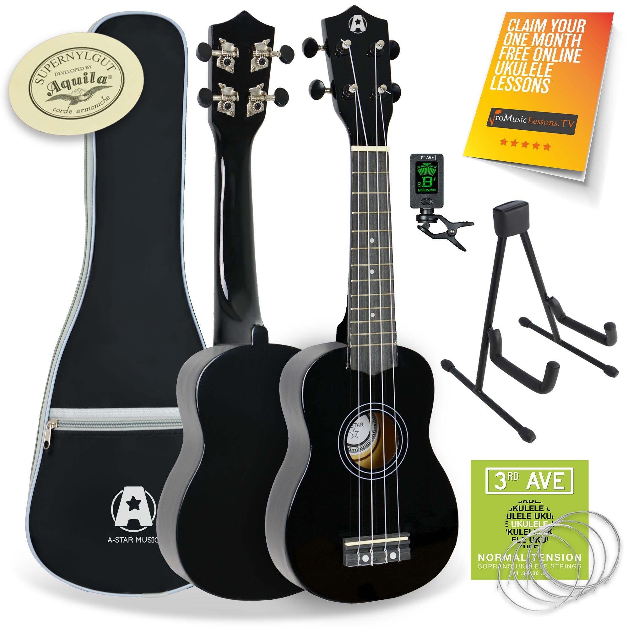 A-Star Ukulele Starter Pack Black Ukuleles#Colour_Black
