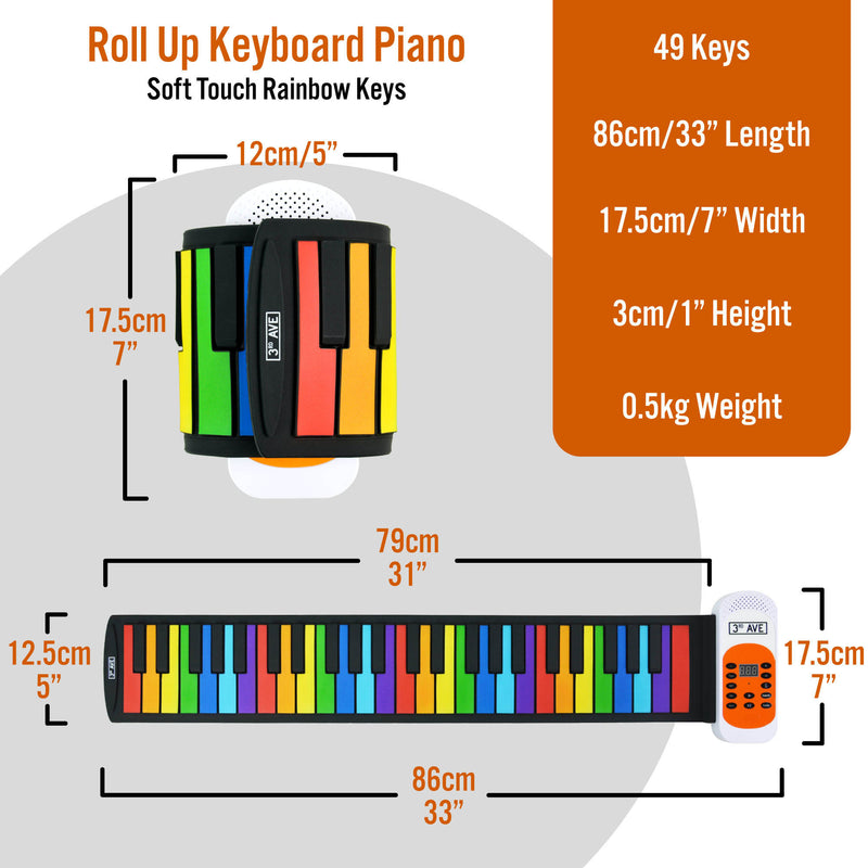 3rd Avenue 49 Key Rainbow Soft Touch Roll Up Piano
