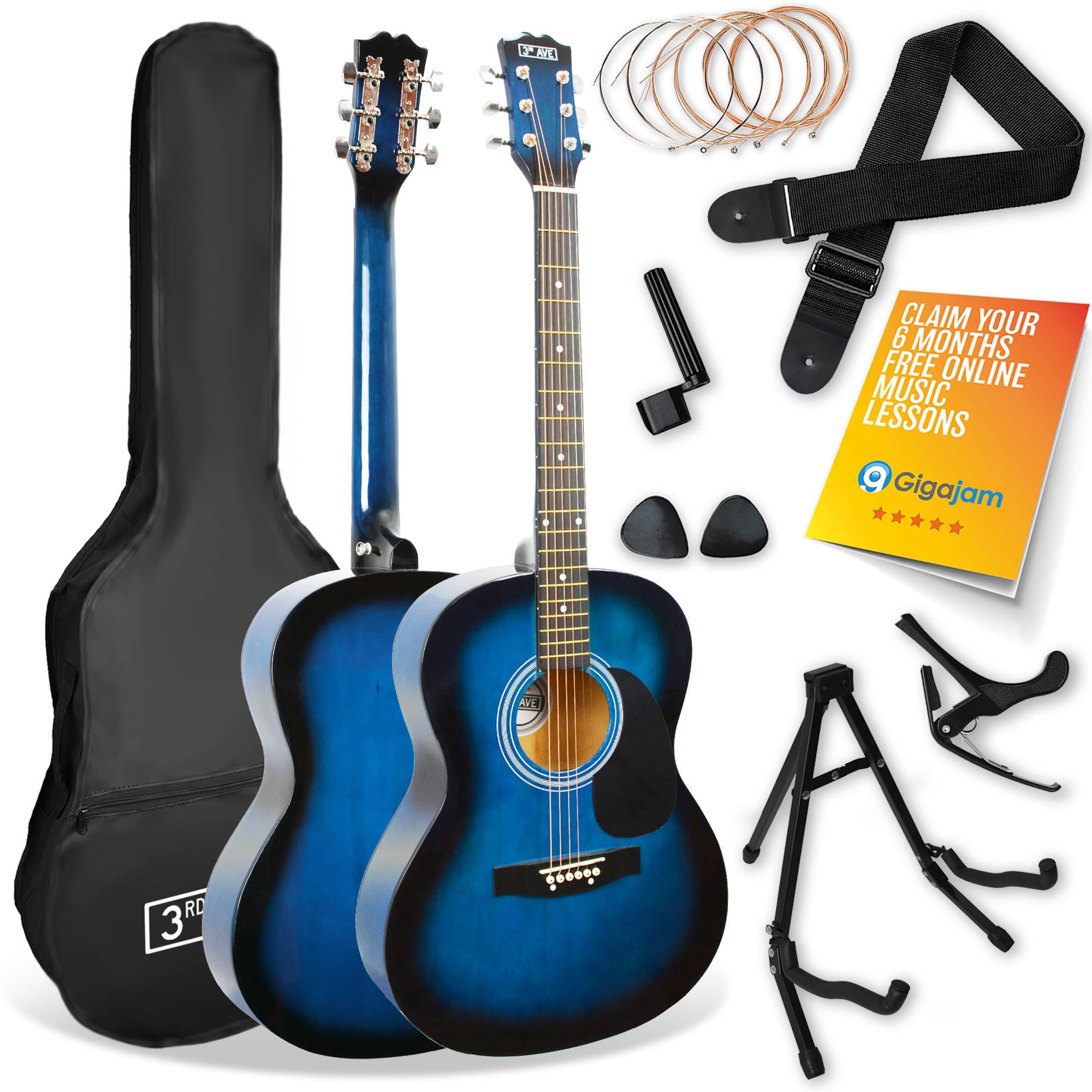 3rd Avenue Full Size Acoustic Guitar Premium Pack Blueburst Acoustic Guitars#Colour_Blueburst