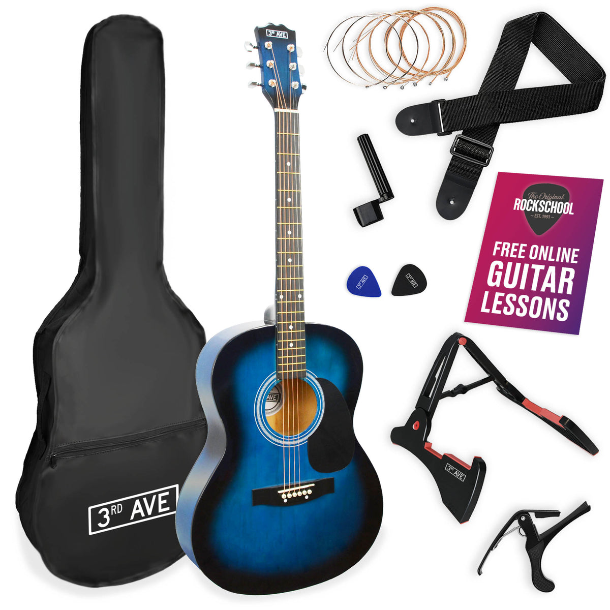 3rd Avenue Full Size Acoustic Guitar Premium Pack Blueburst Acoustic Guitars#Colour_Blueburst