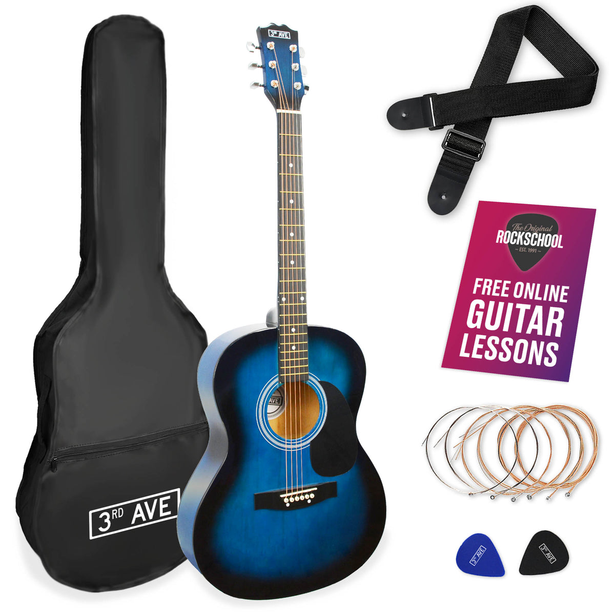 3rd Avenue Full Size Acoustic Guitar Pack Natural Acoustic Guitars#Colour_Blueburst