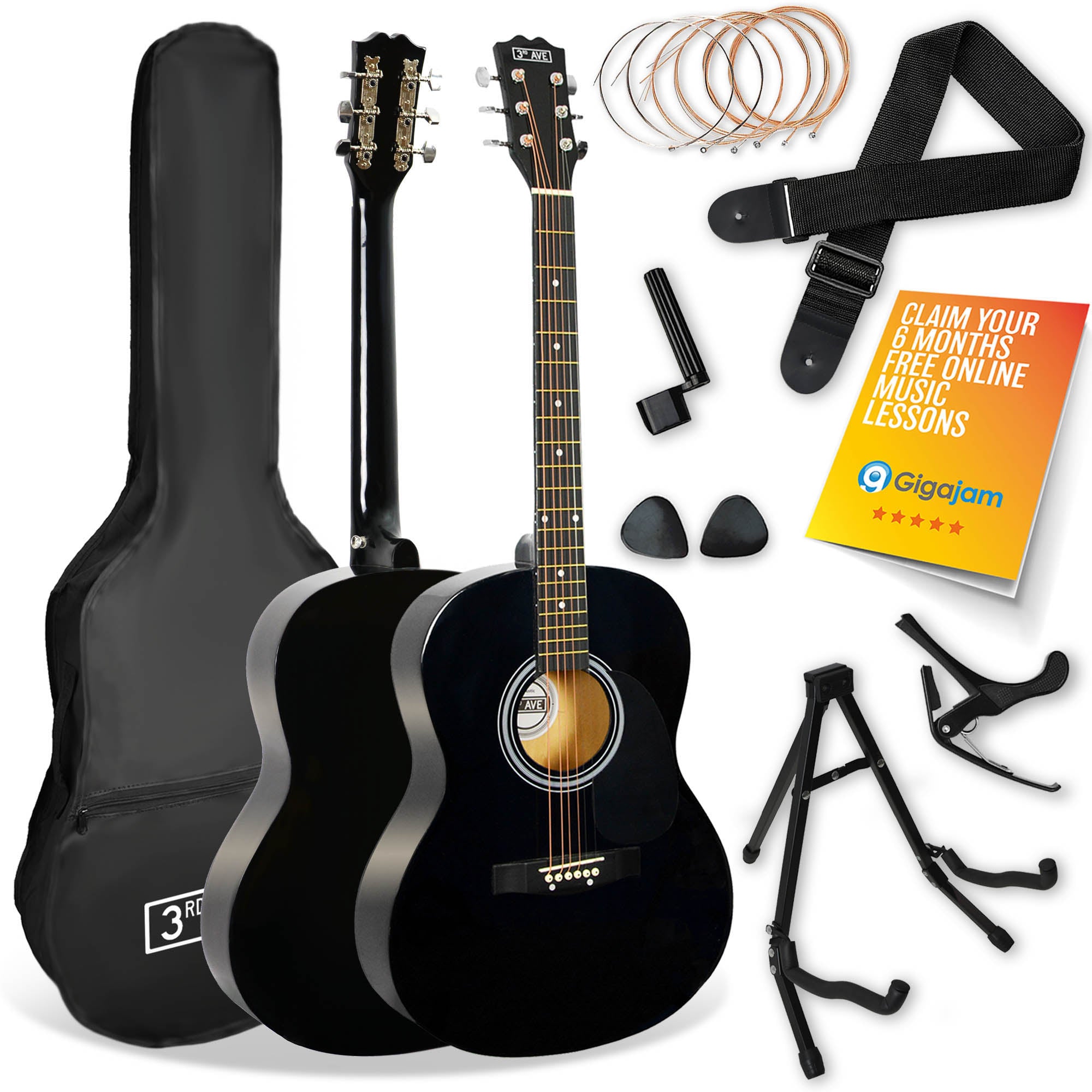 3rd Avenue Full Size Acoustic Guitar Premium Pack Blueburst Acoustic Guitars#Colour_Black
