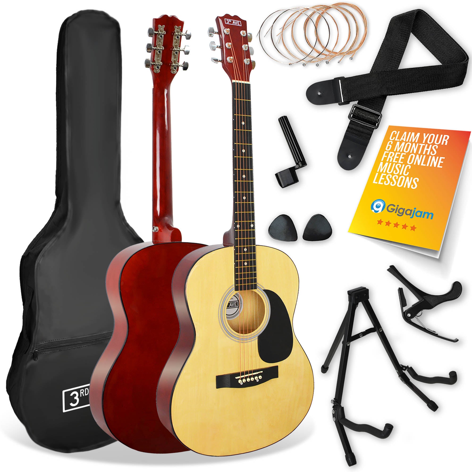 3rd Avenue Full Size Acoustic Guitar Premium Pack Blueburst Acoustic Guitars#Colour_Natural