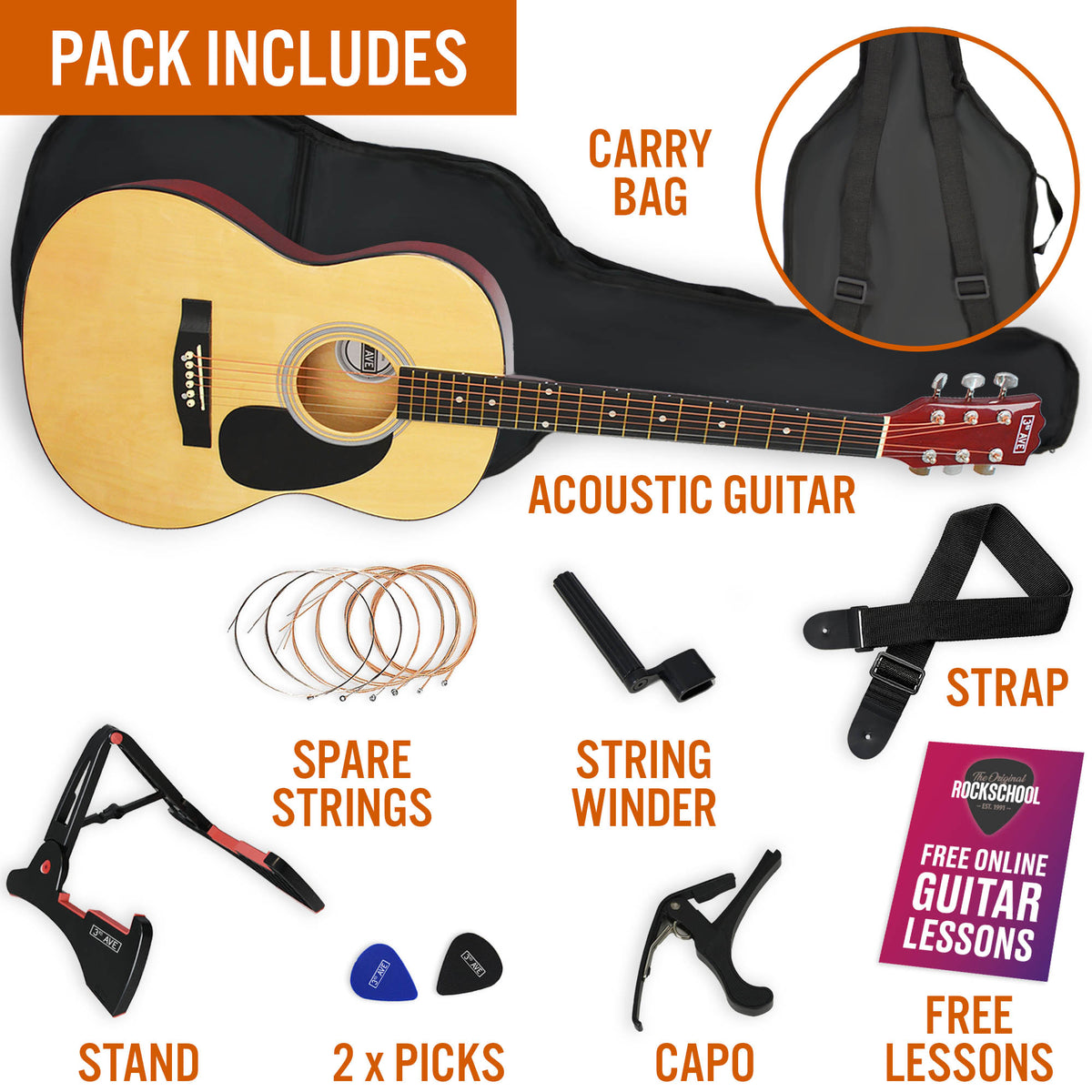3rd Avenue Full Size Acoustic Guitar Premium Pack Natural Acoustic Guitars#Colour_Natural