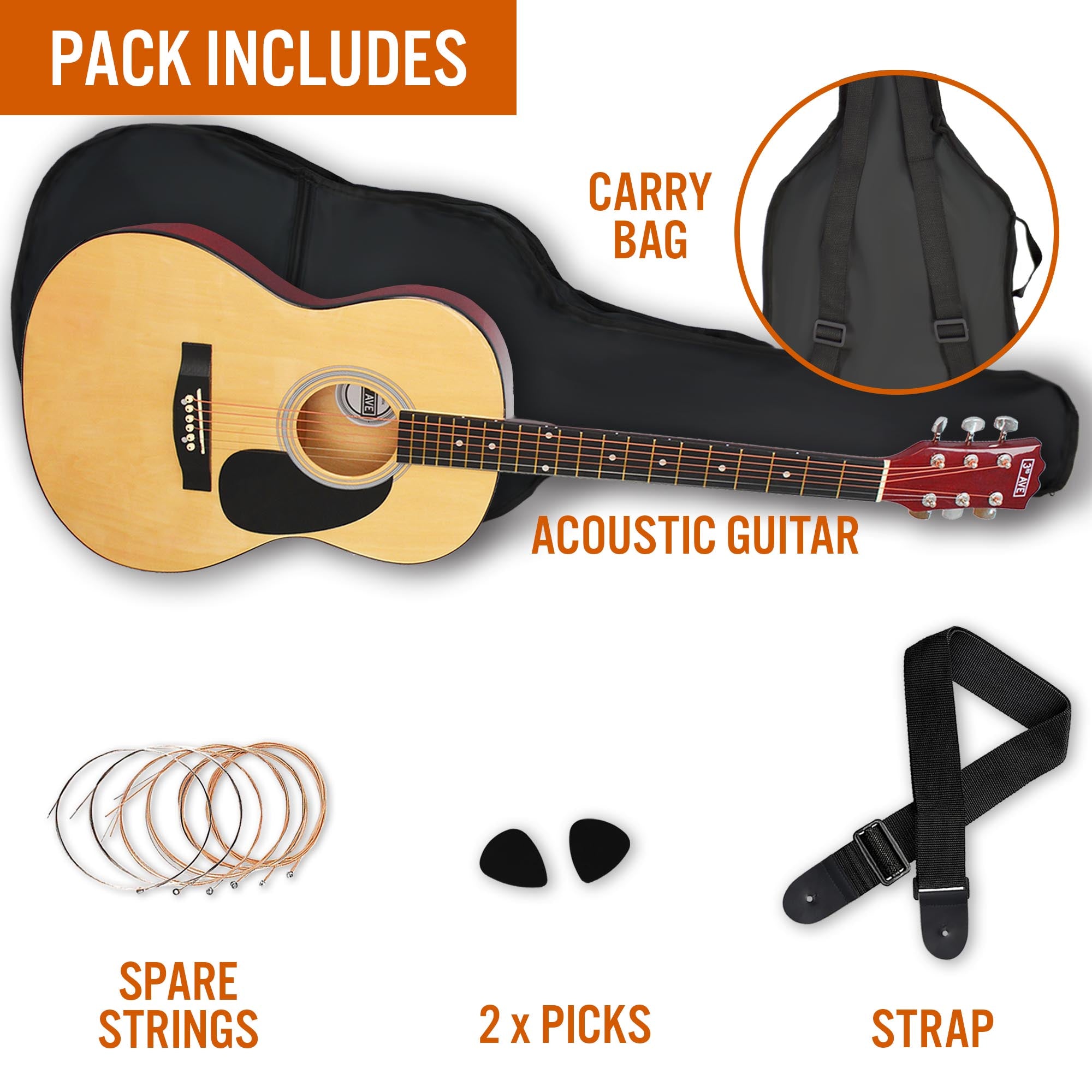 3rd Avenue Full Size Acoustic Guitar Pack - Rental