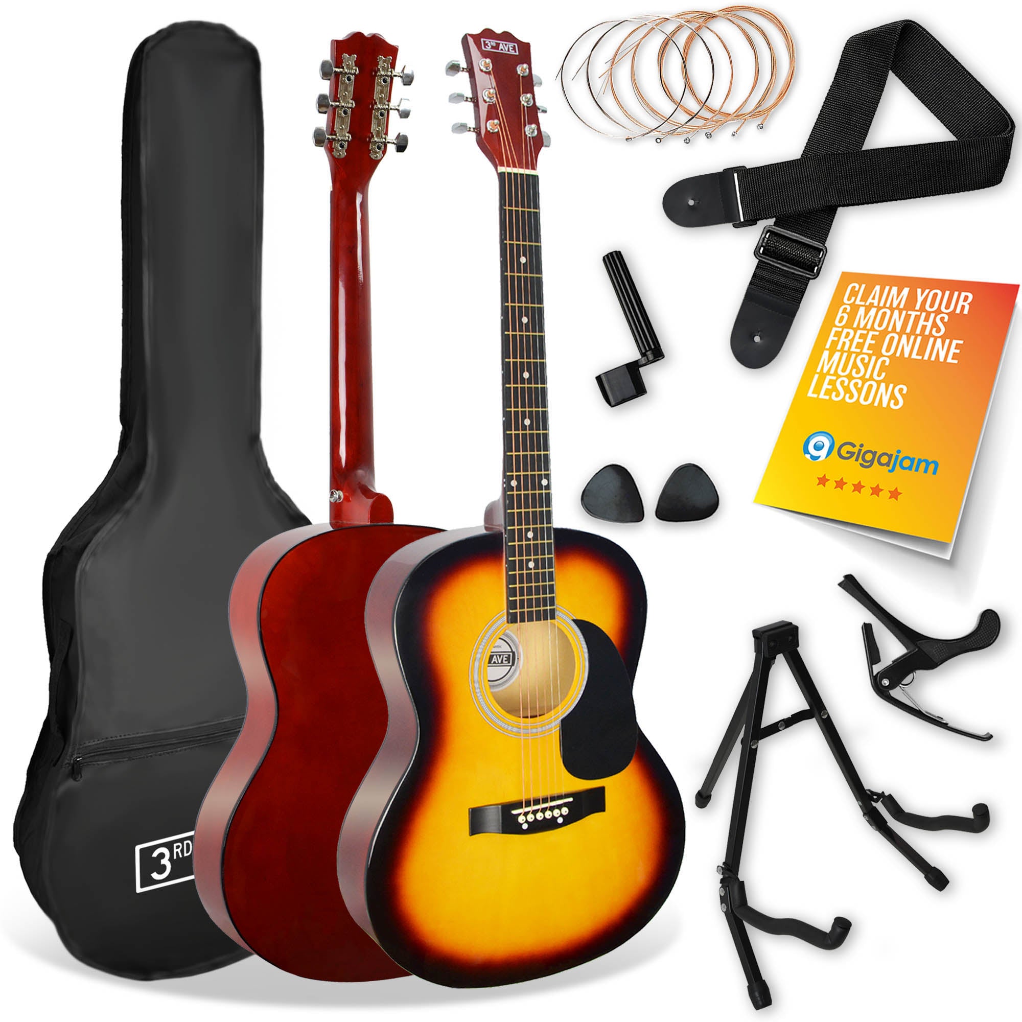 3rd Avenue Full Size Acoustic Guitar Premium Pack Blueburst Acoustic Guitars#Colour_Sunburst