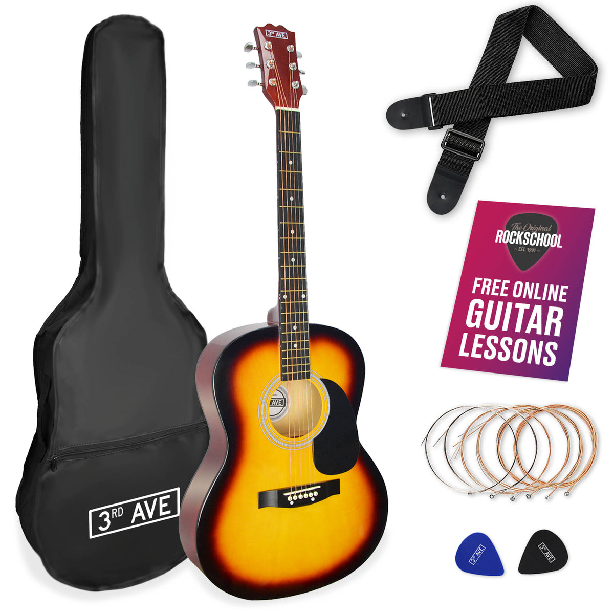 3rd Avenue Full Size Acoustic Guitar Pack Sunburst Acoustic Guitars#Colour_Sunburst