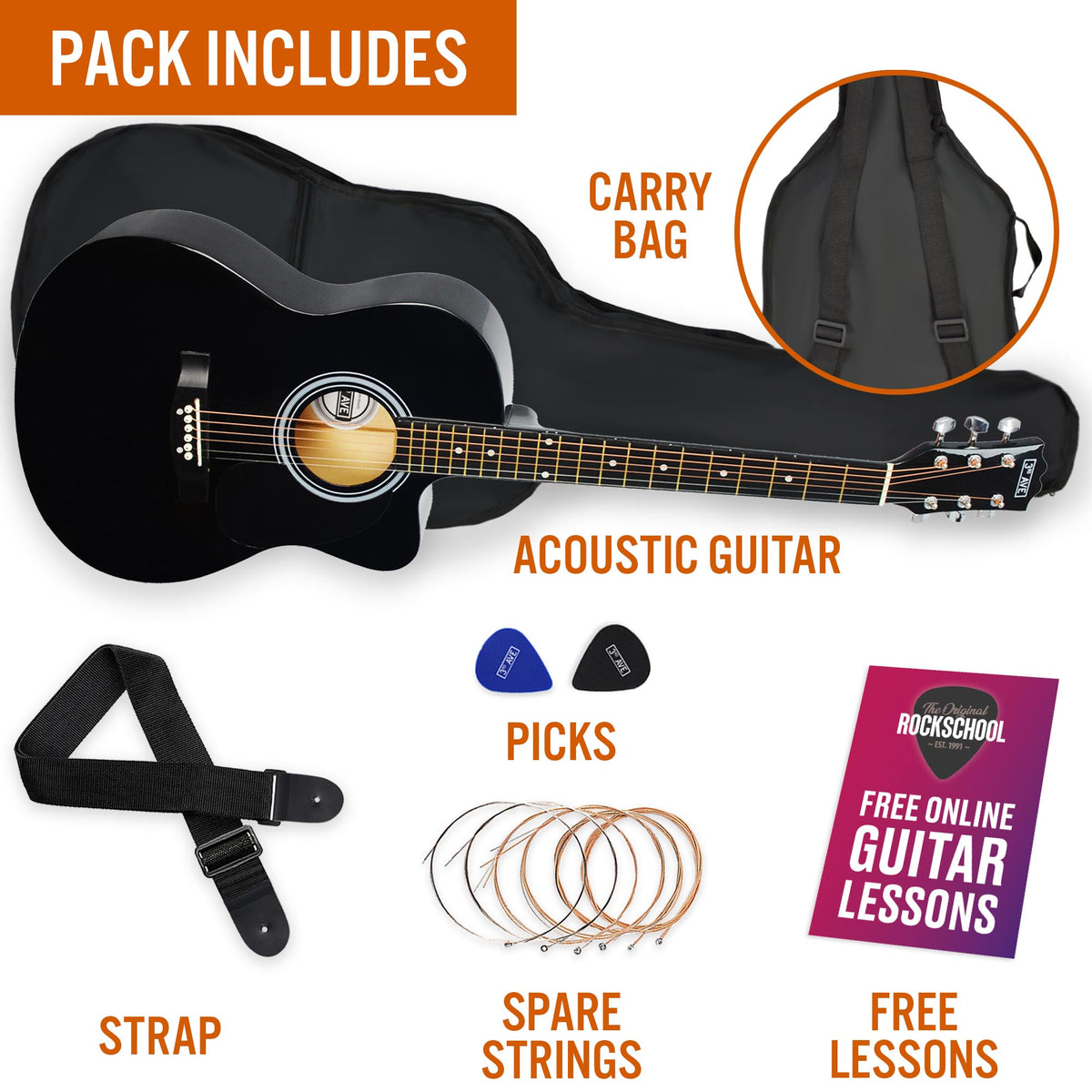3rd Avenue Full Size Cutaway Acoustic Guitar Pack Black Acoustic Guitars#Colour_Black