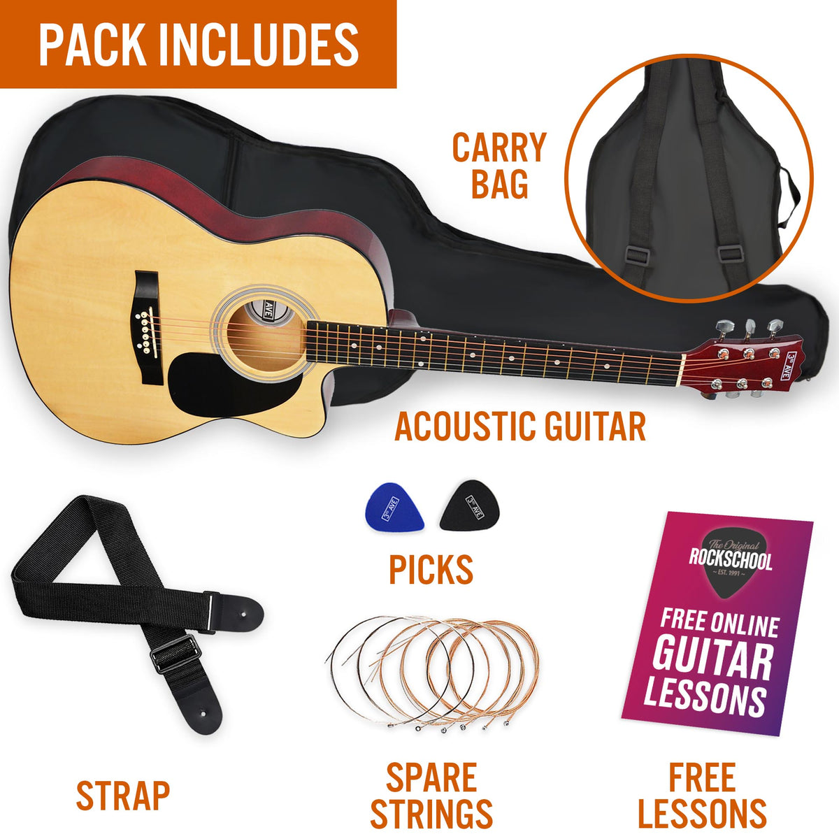 3rd Avenue Full Size Cutaway Acoustic Guitar Pack Natural Acoustic Guitars#Colour_Natural