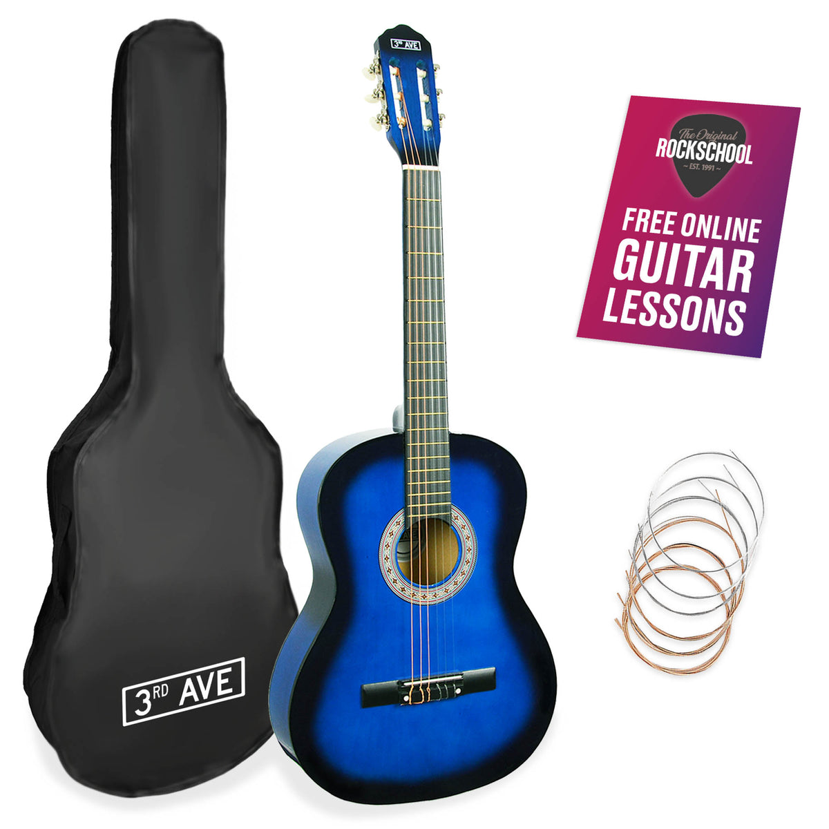 3rd Avenue Full Size Classical Guitar Pack Blueburst Classical Guitars#Colour_Blueburst