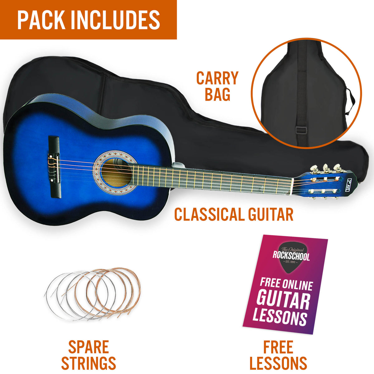3rd Avenue 3/4 Size Classical Guitar Pack Blueburst Classical Guitars#Colour_Blueburst