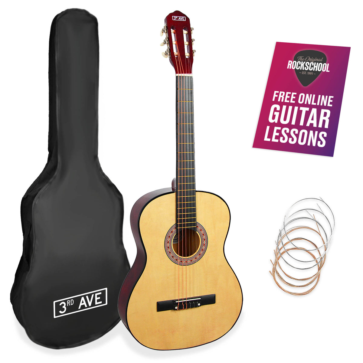 3rd Avenue 3/4 Size Classical Guitar Pack Natural Classical Guitars#Colour_Natural