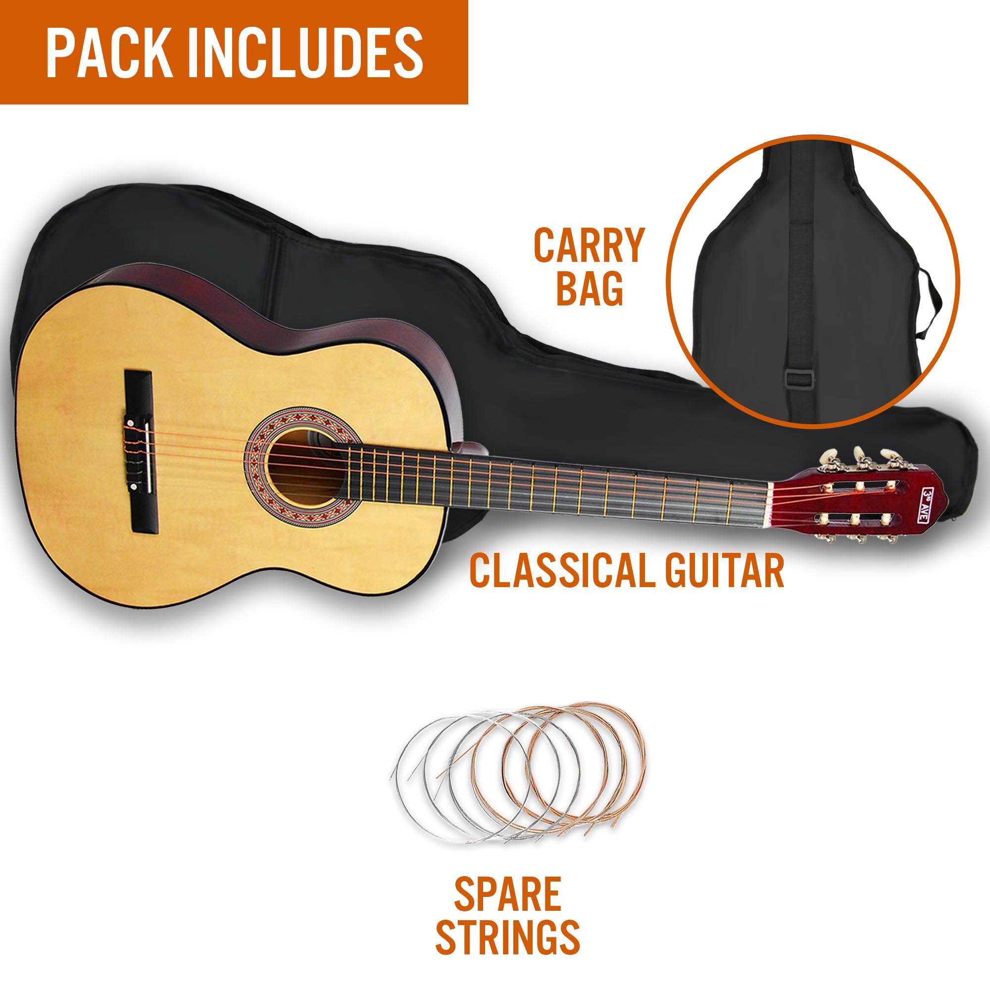 3rd Avenue Full Size Classical Guitar Pack - Rental